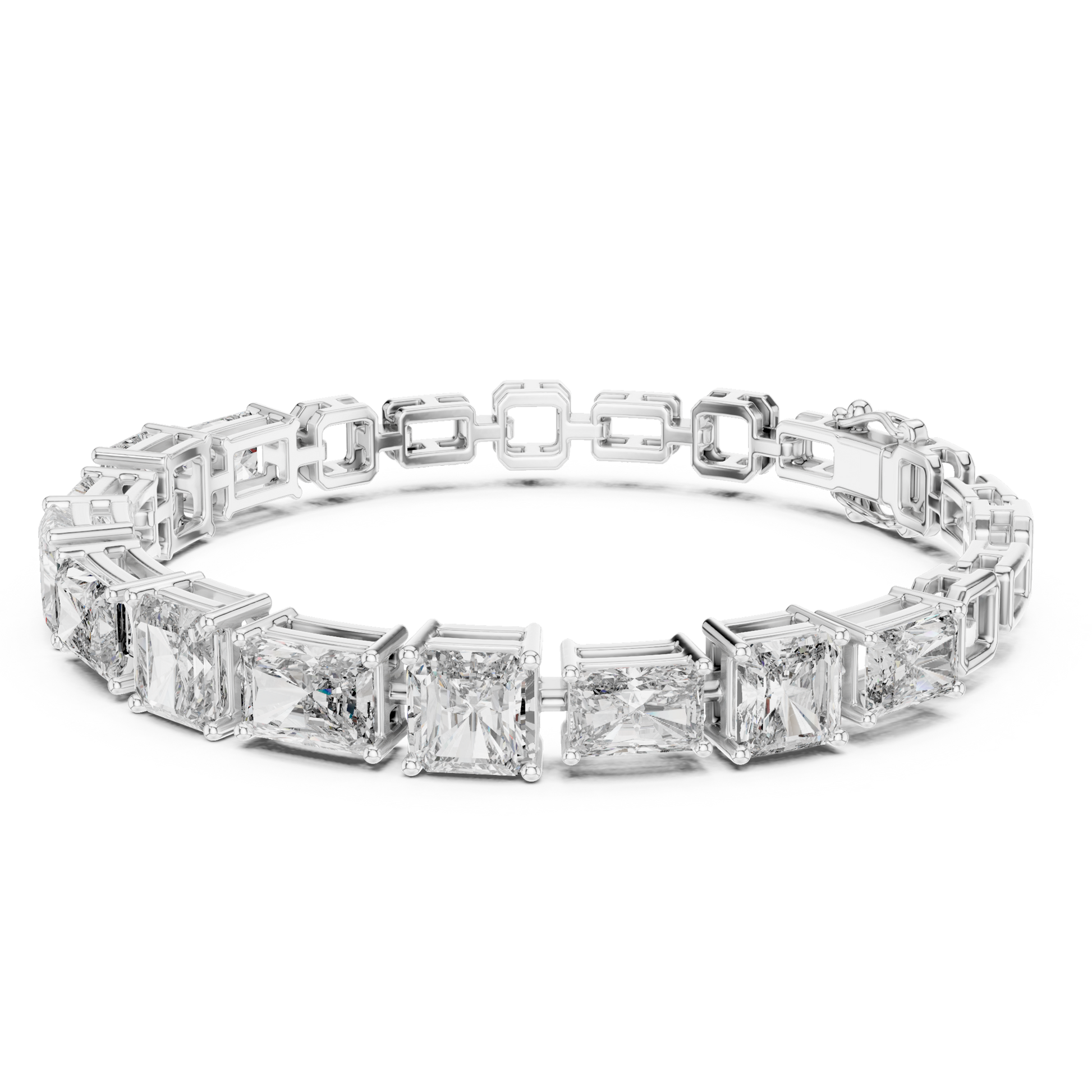Radiant & Emerald Cut Collect Setting Moissanite Sterling Silver Bracelet