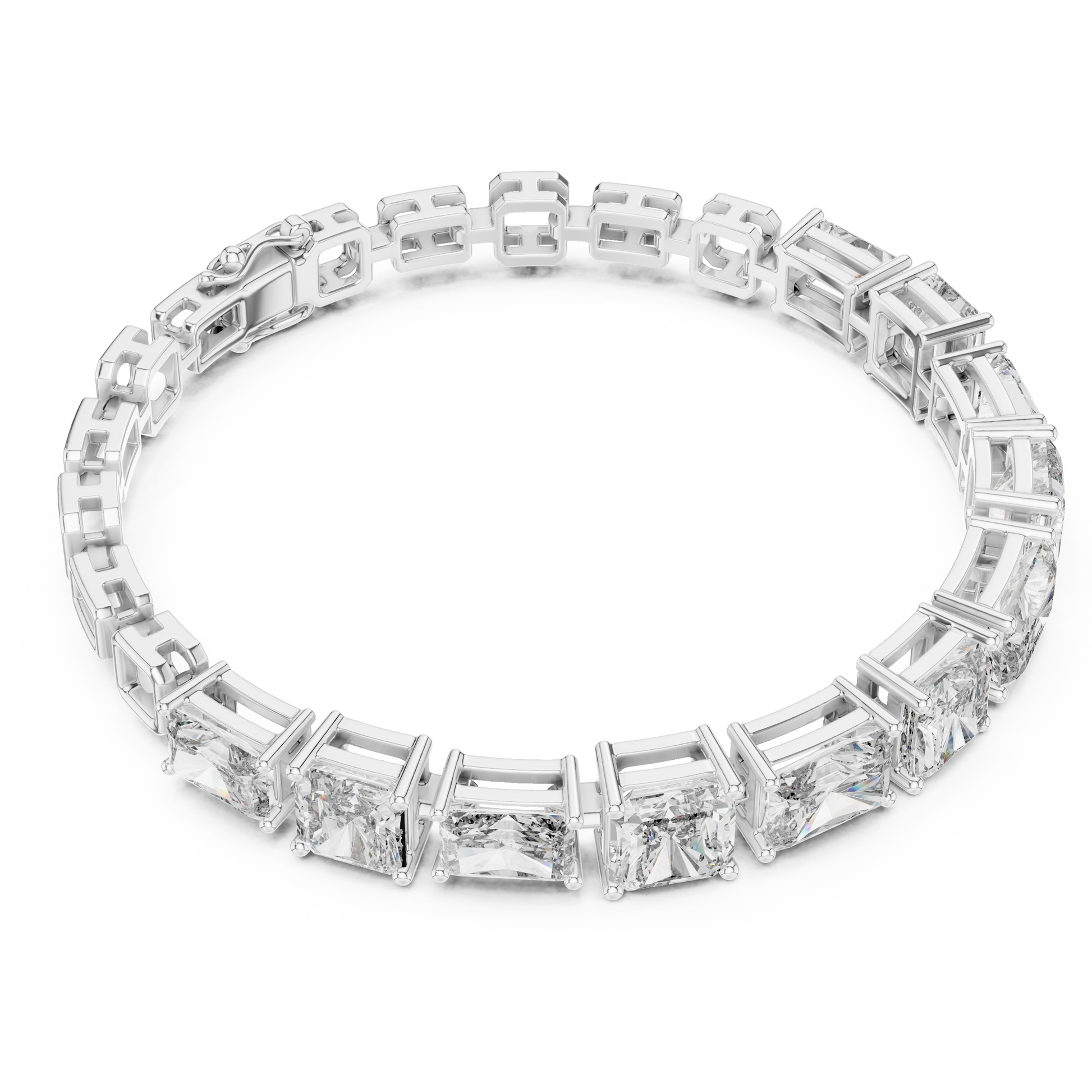 Radiant & Emerald Cut Collect Setting Moissanite Sterling Silver Bracelet