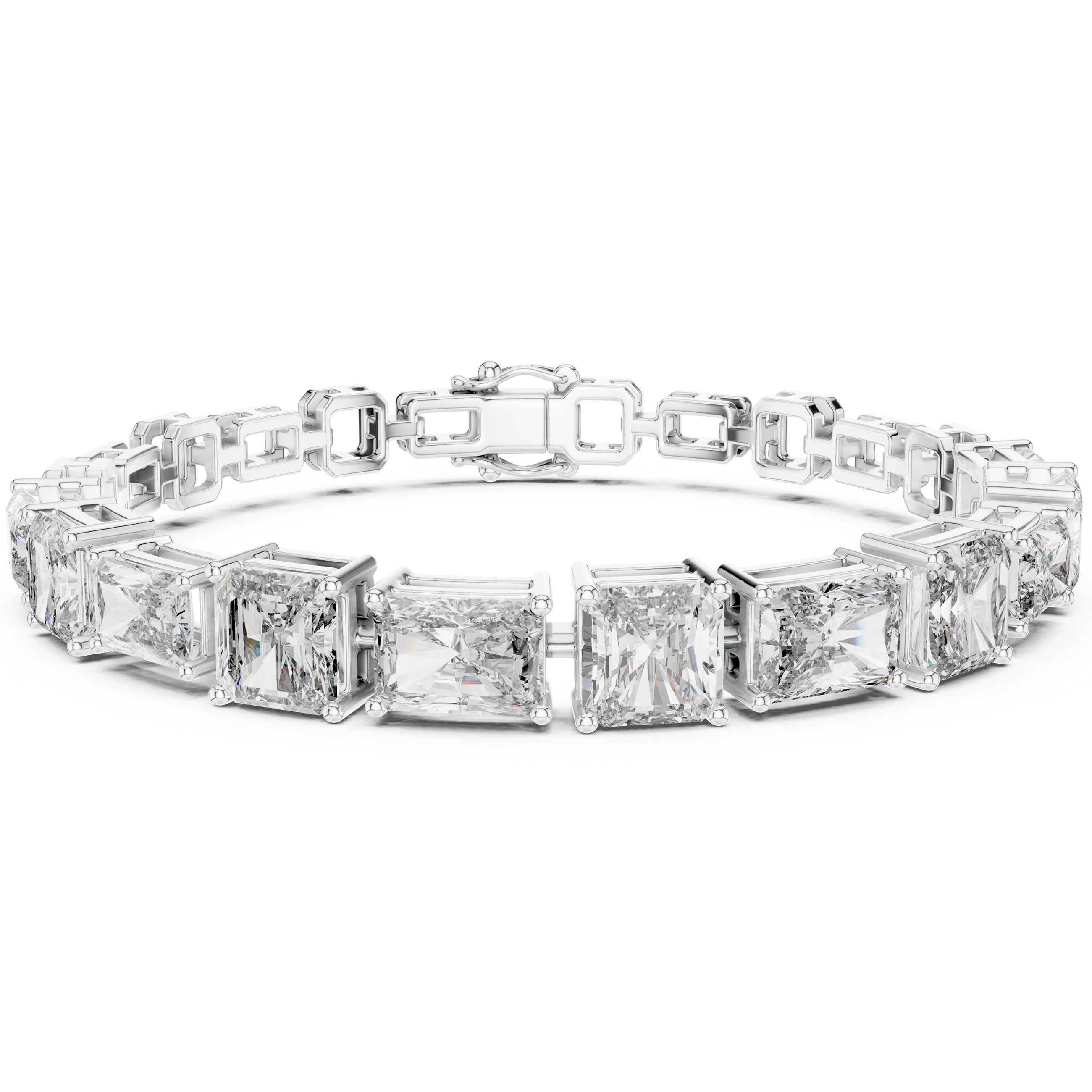 Radiant & Emerald Cut Collect Setting Moissanite Sterling Silver Bracelet