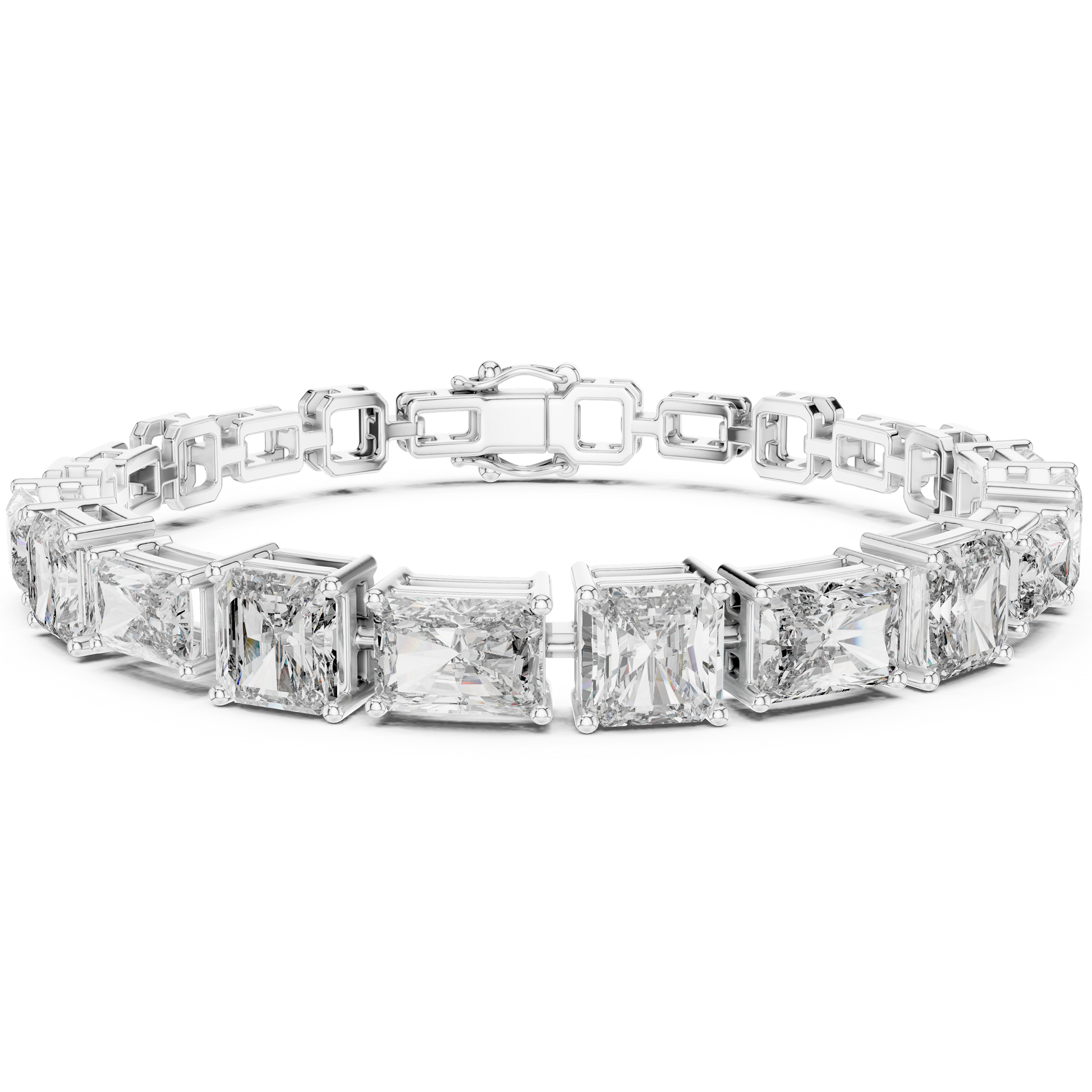 Radiant & Emerald Cut Collect Setting Moissanite Sterling Silver Bracelet
