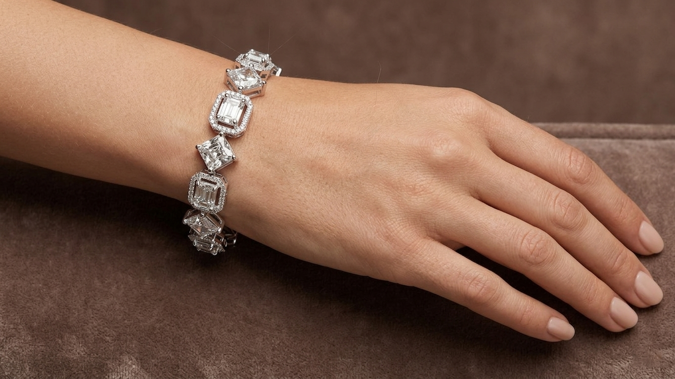 Classic Emerald & Emerald Square Cut Collect Setting Moissanite Sterling Silver Bracelet