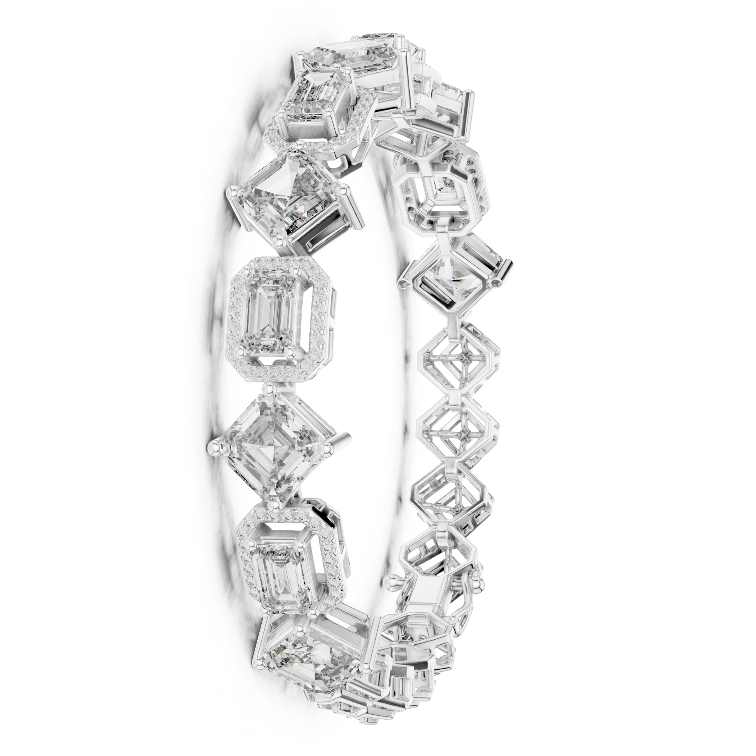 Classic Emerald & Emerald Square Cut Collect Setting Moissanite Sterling Silver Bracelet