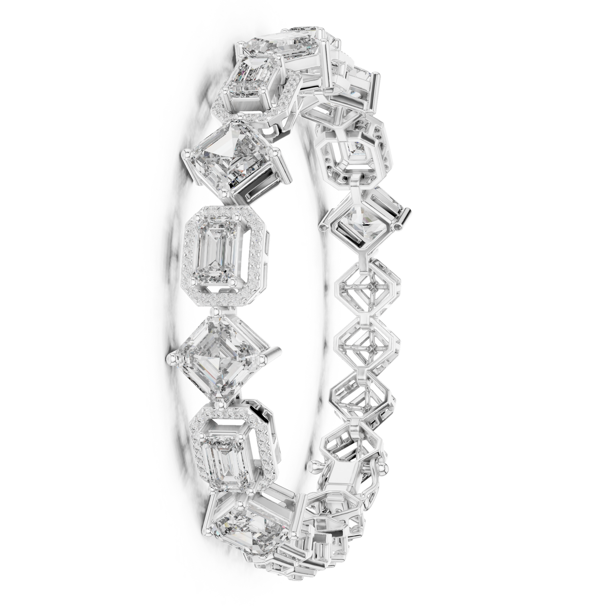 Classic Emerald & Emerald Square Cut Collect Setting Moissanite Sterling Silver Bracelet