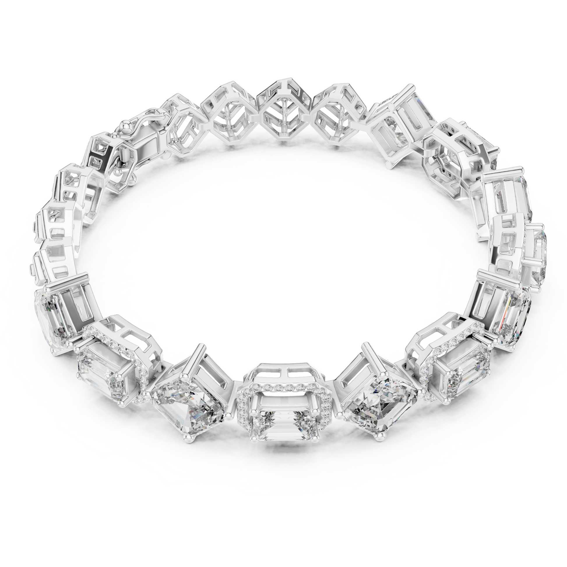 Classic Emerald & Emerald Square Cut Collect Setting Moissanite Sterling Silver Bracelet