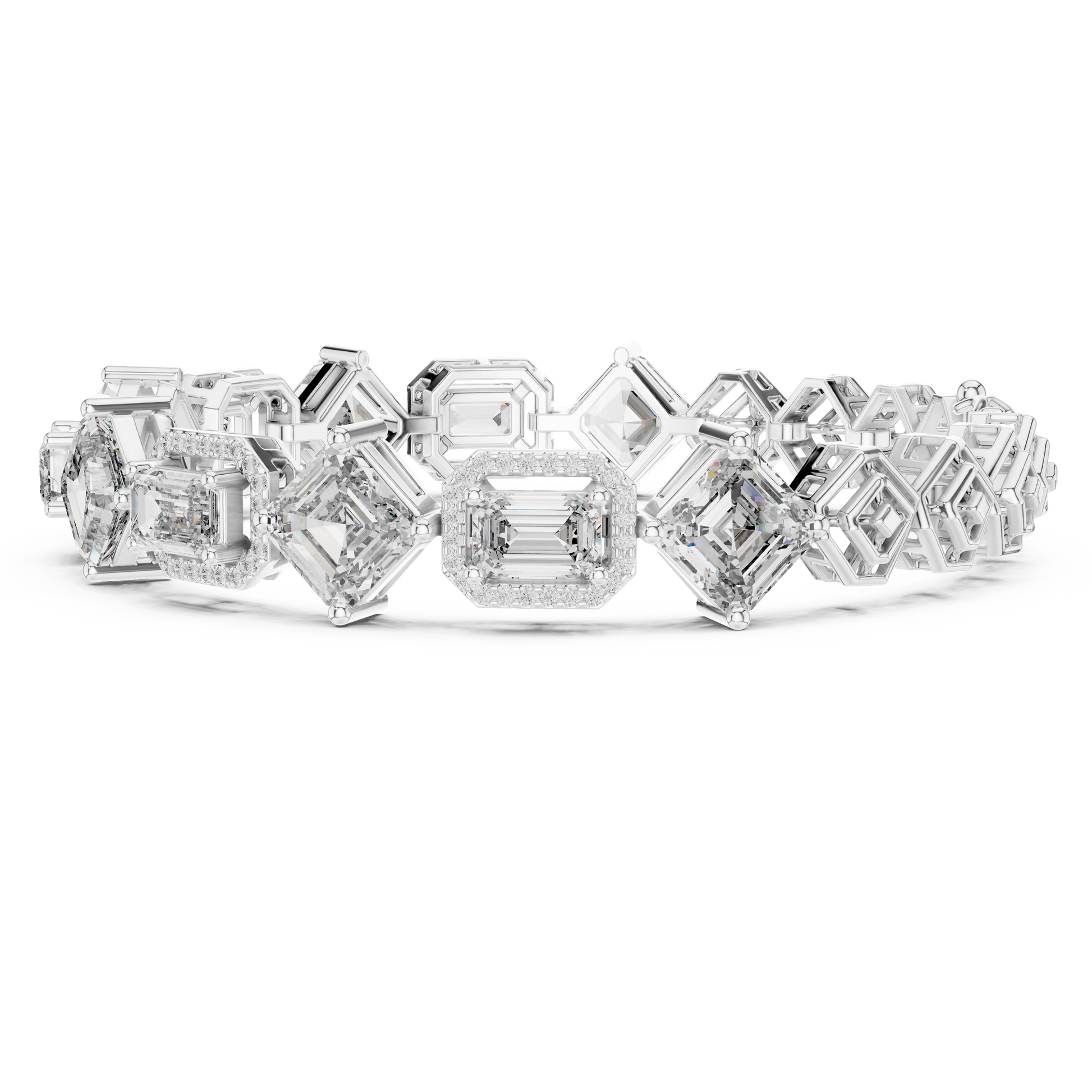 Classic Emerald & Emerald Square Cut Collect Setting Moissanite Sterling Silver Bracelet