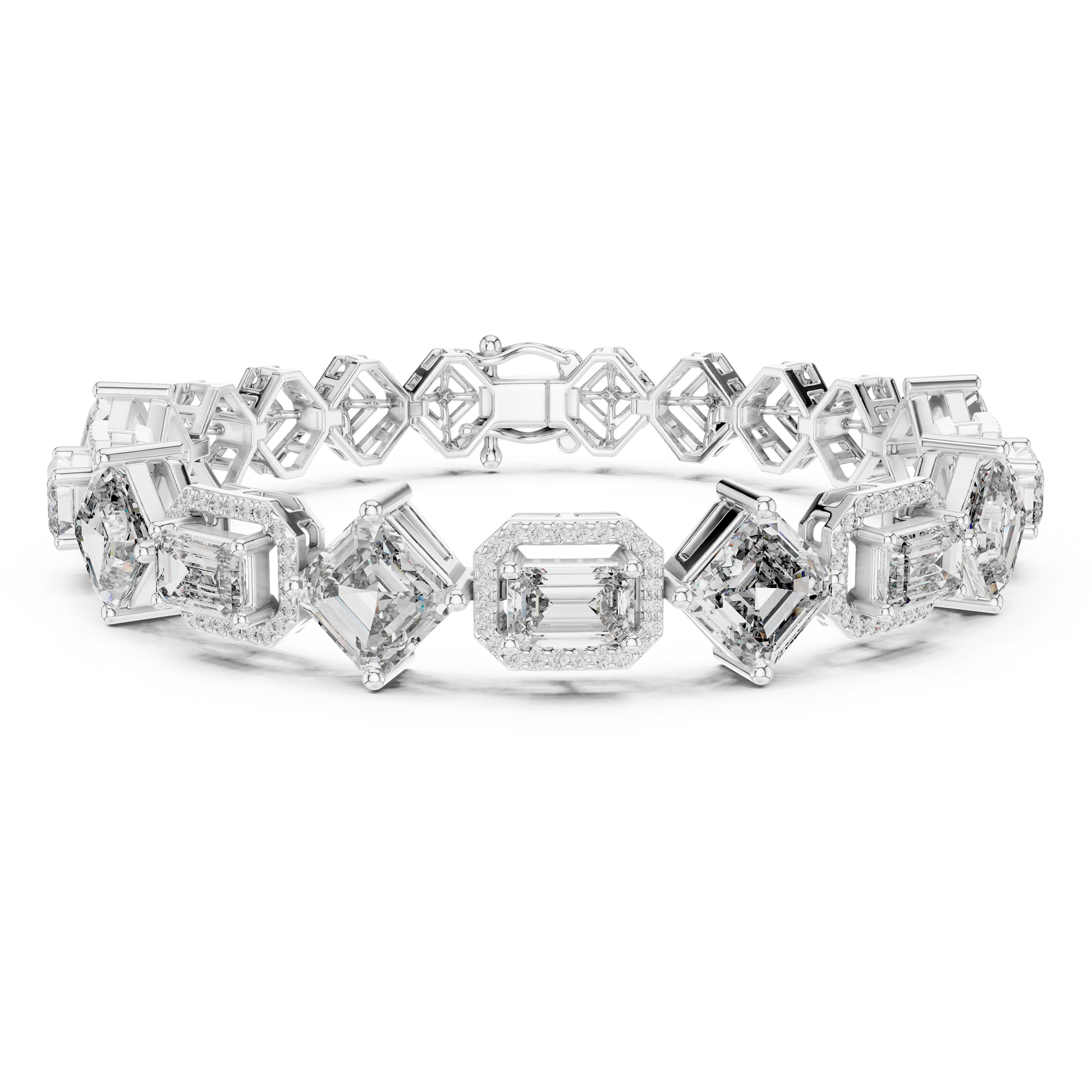 Classic Emerald & Emerald Square Cut Collect Setting Moissanite Sterling Silver Bracelet