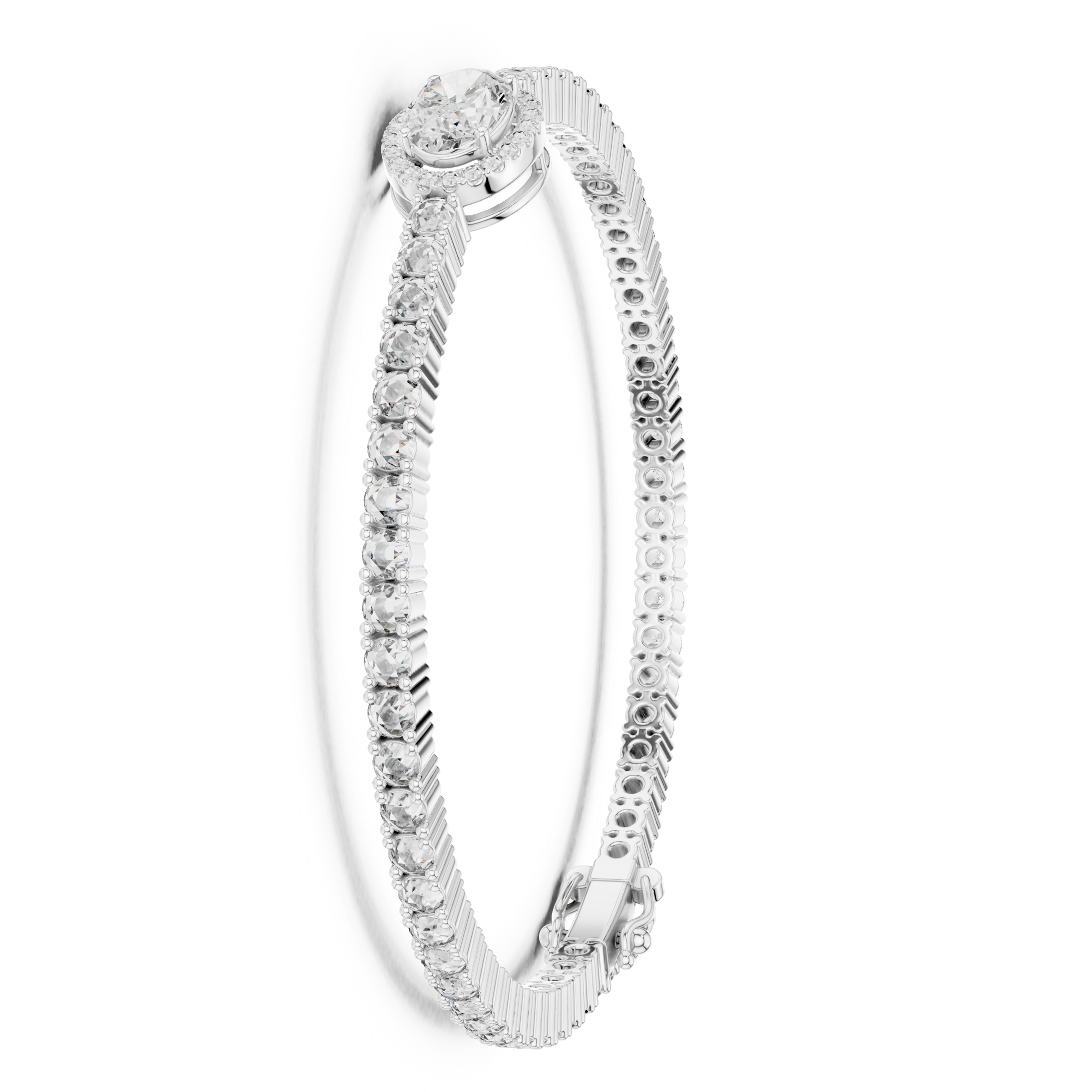 Oval Cut Micro Prong and Collect Setting Moissanite 925 Sterling Silver Bracelet