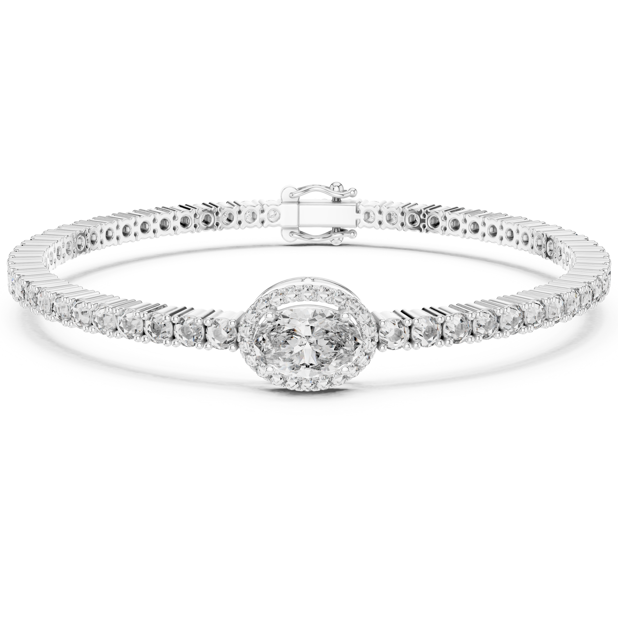 Oval Cut Micro Prong and Collect Setting Moissanite 925 Sterling Silver Bracelet