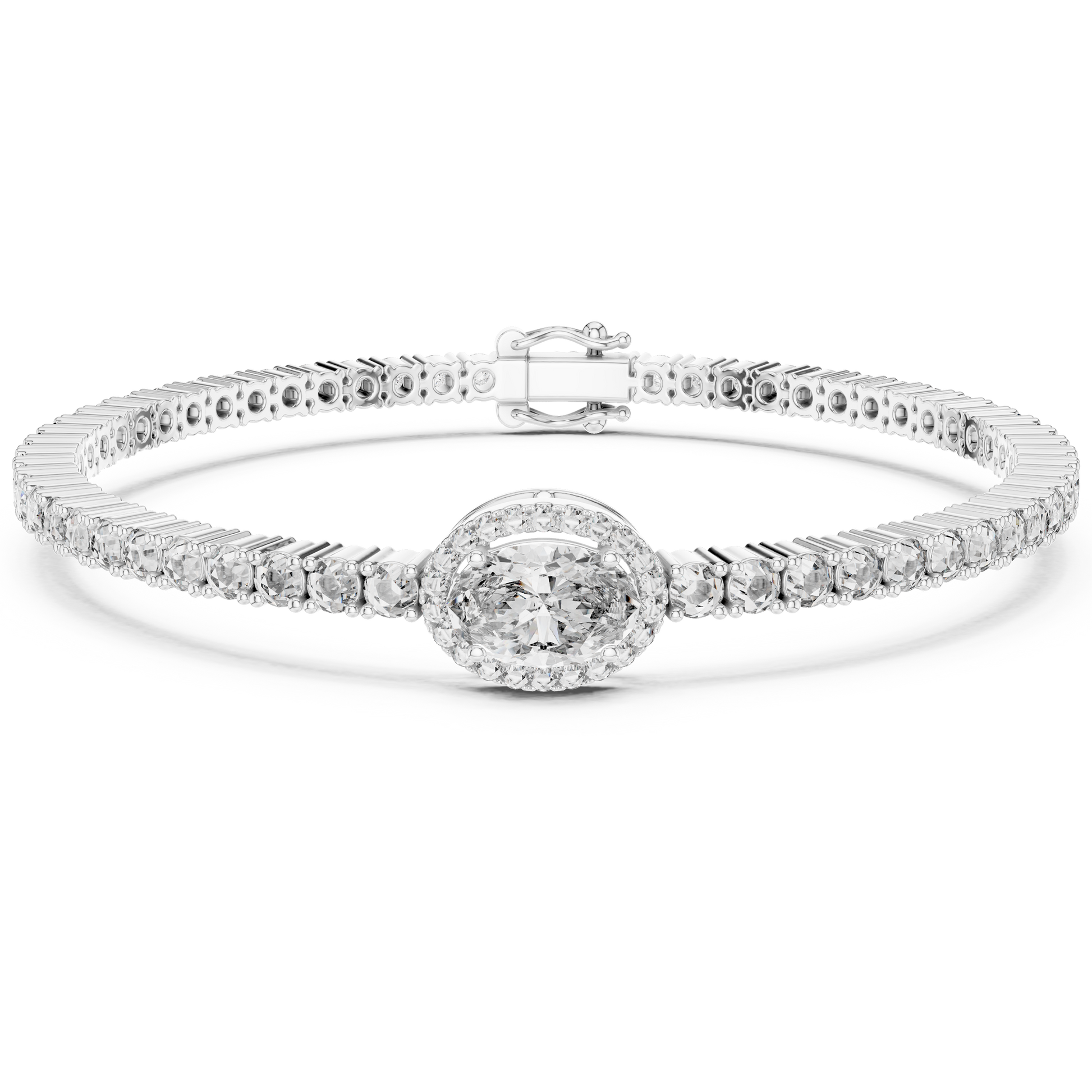 Oval Cut Micro Prong and Collect Setting Moissanite 925 Sterling Silver Bracelet