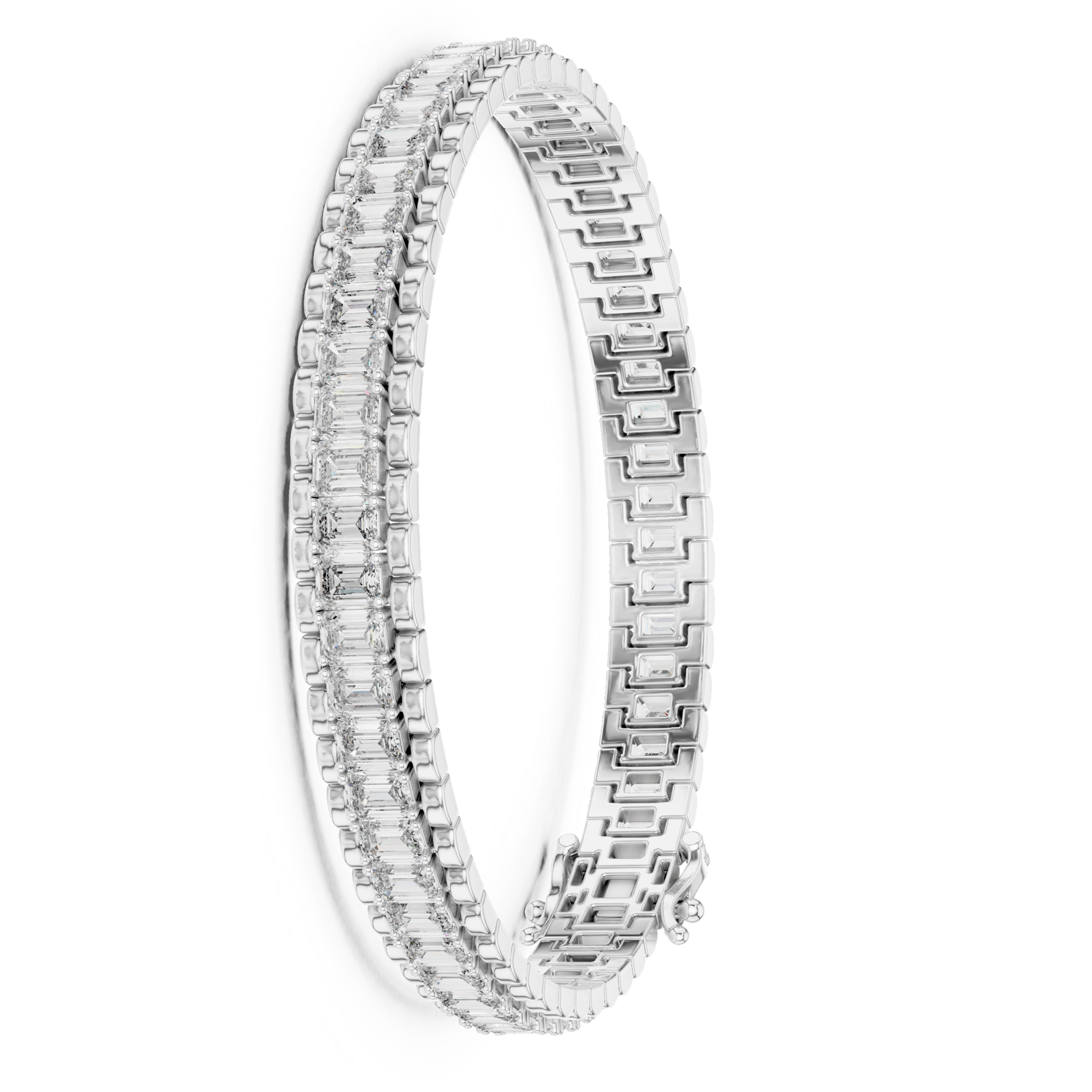 Emerald Cut Collect Setting Moissanite Sterling Silver Bracelet