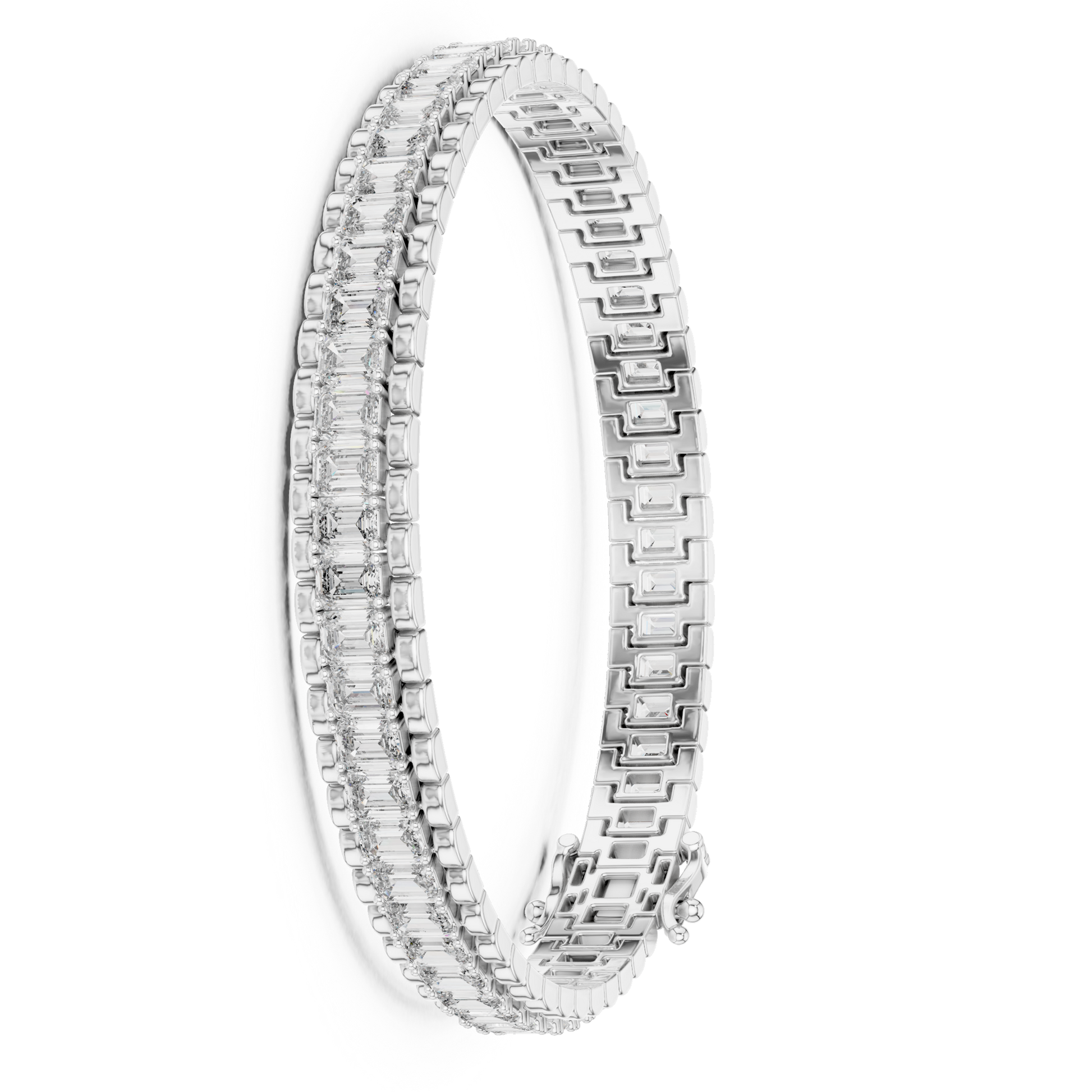 Emerald Cut Collect Setting Moissanite Sterling Silver Bracelet