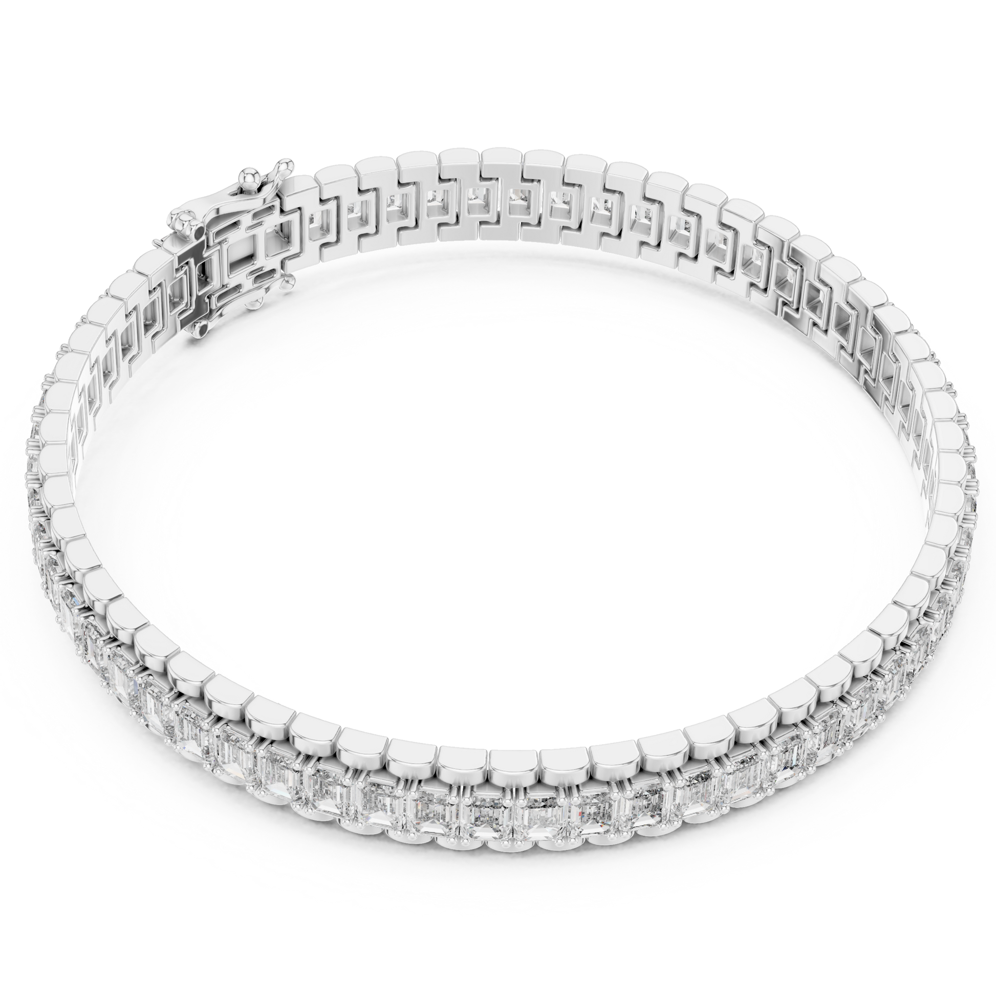 Emerald Cut Collect Setting Moissanite Sterling Silver Bracelet