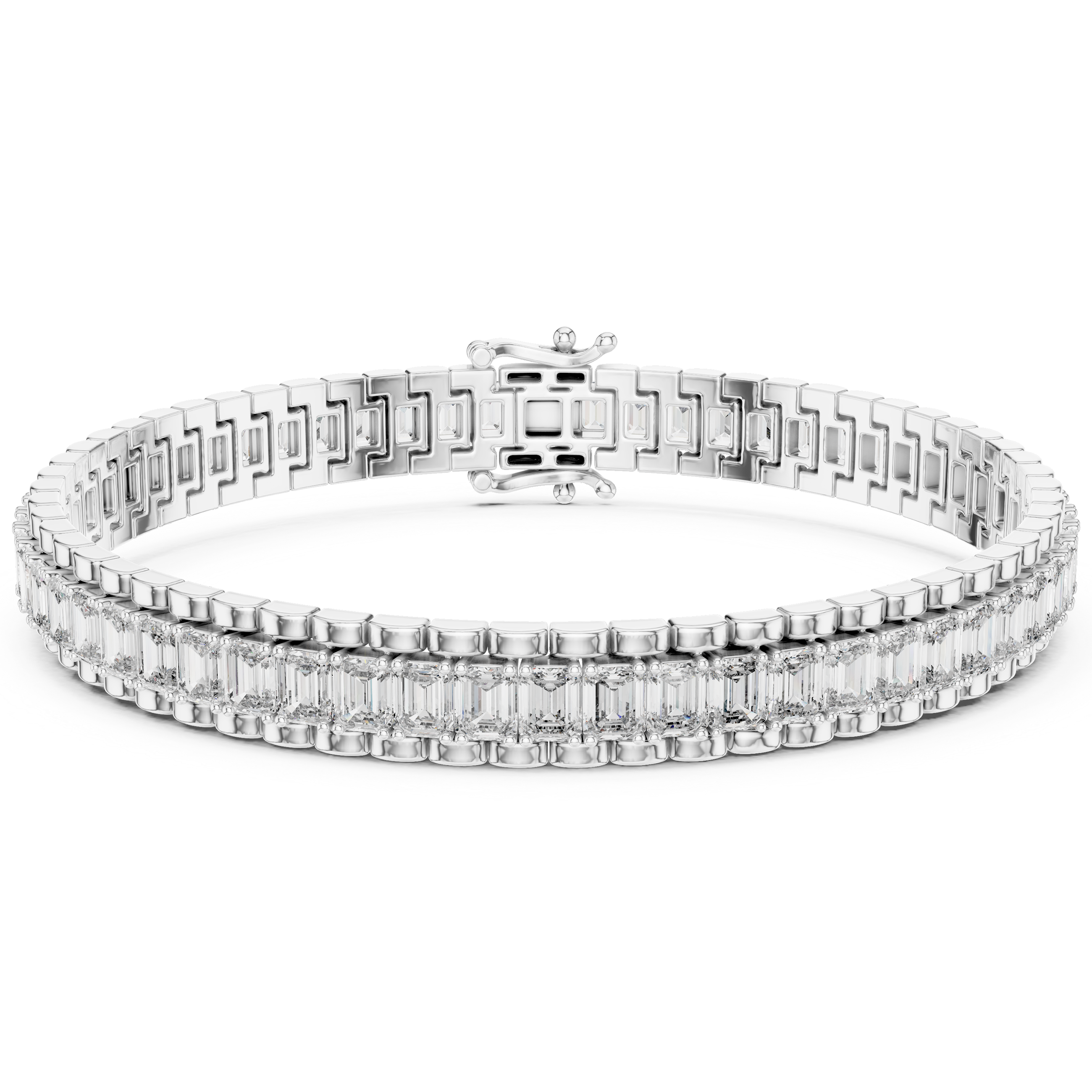 Emerald Cut Collect Setting Moissanite Sterling Silver Bracelet