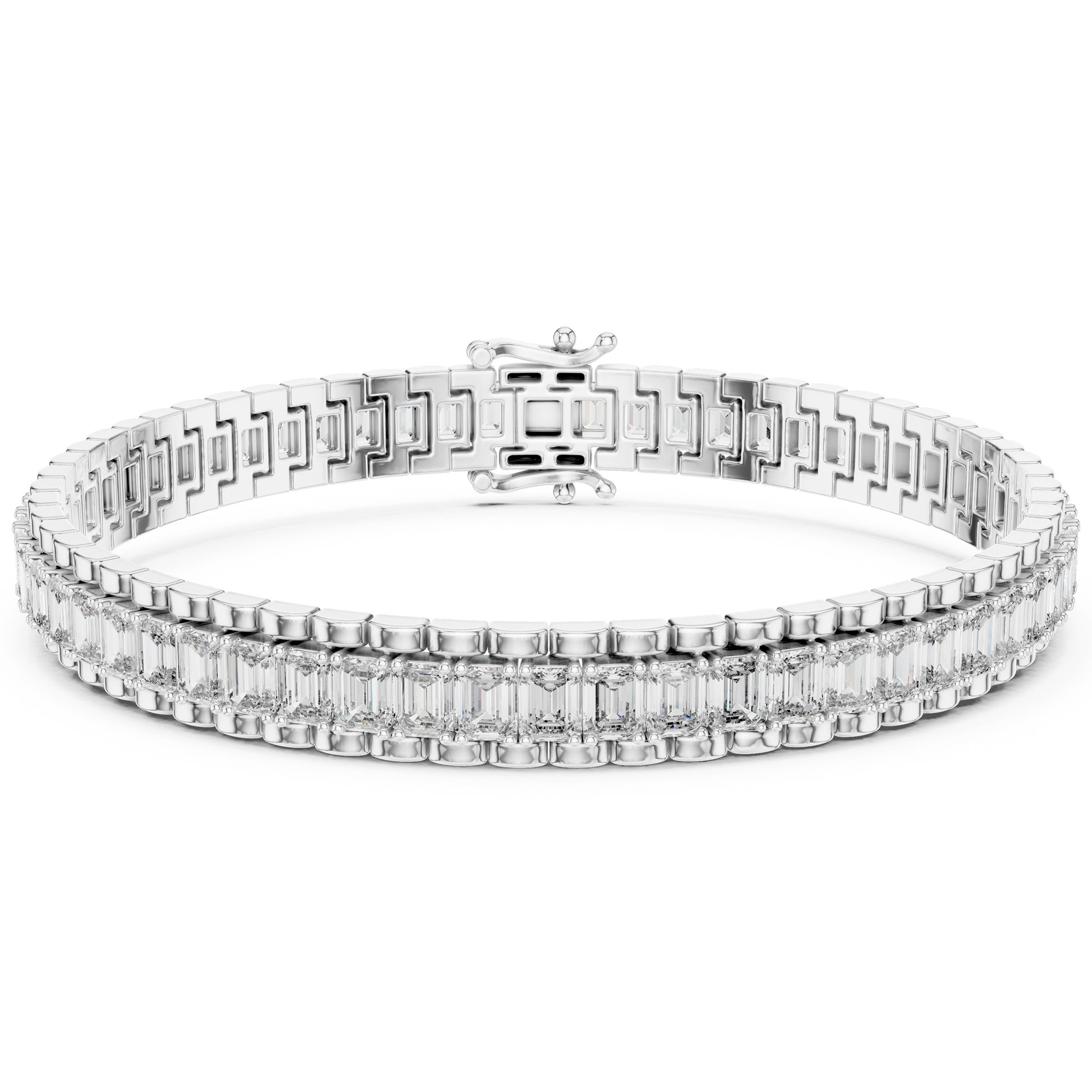 Emerald Cut Collect Setting Moissanite Sterling Silver Bracelet