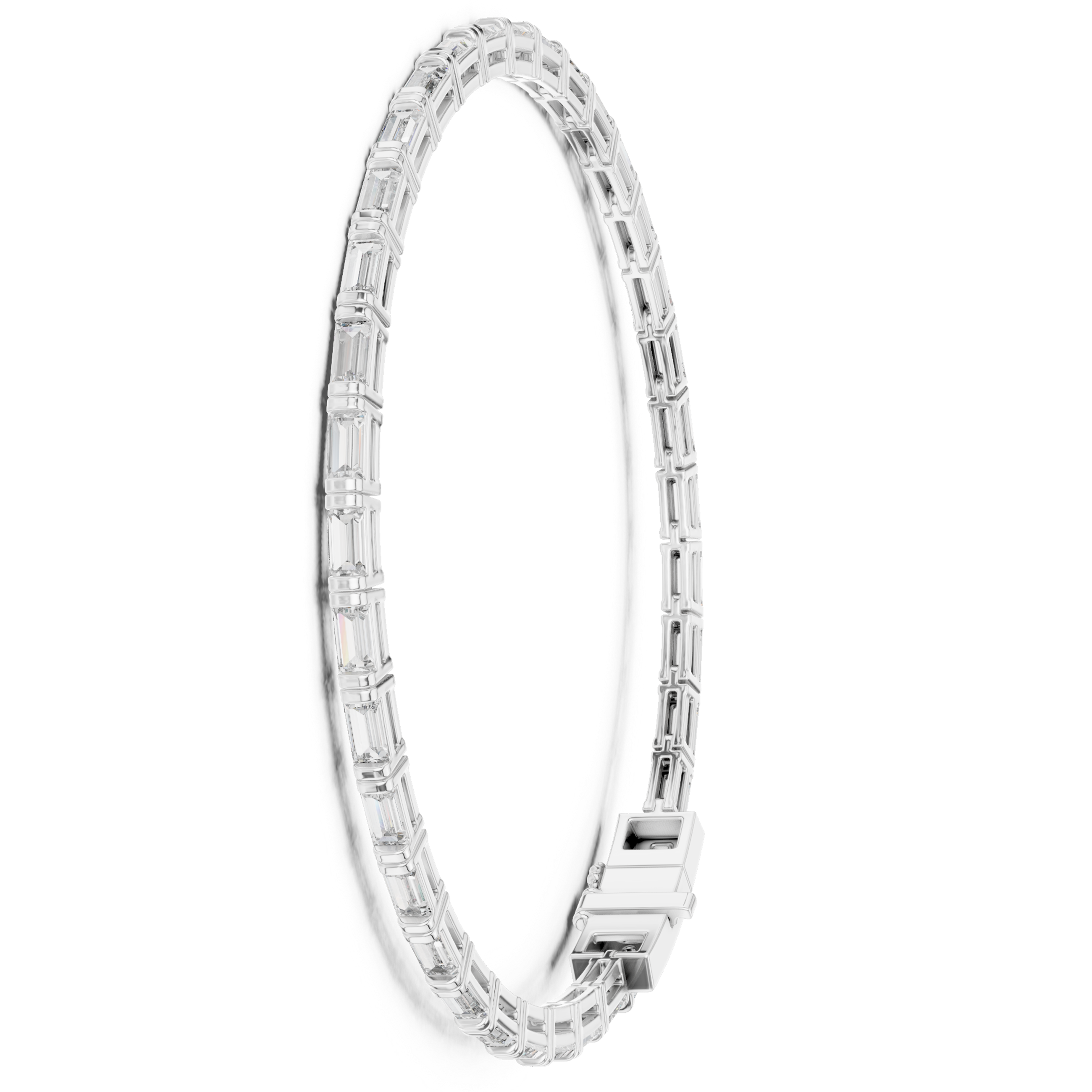 925 Sterling Silver Baguette Cut Collect Setting Moissanite Bracelet