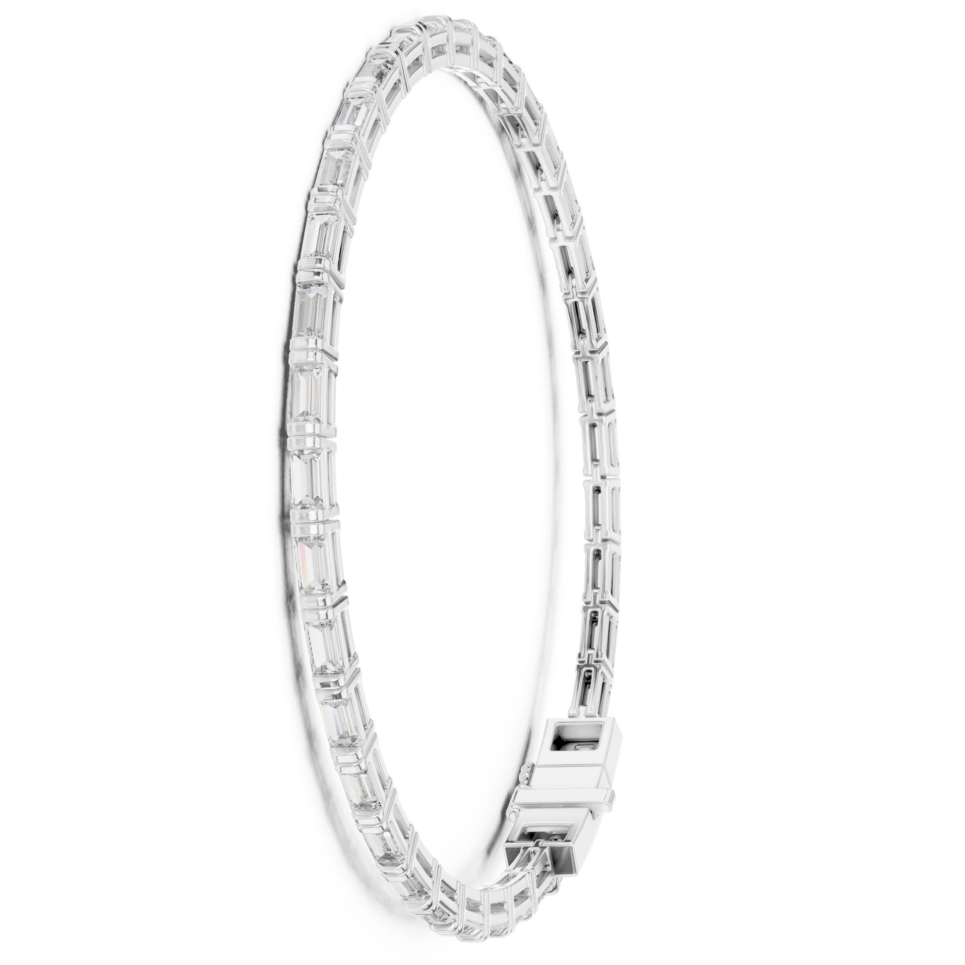 925 Sterling Silver Baguette Cut Collect Setting Moissanite Bracelet