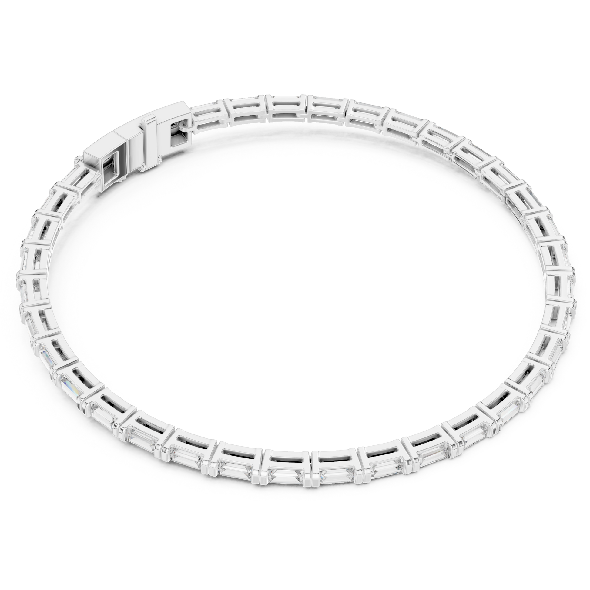 925 Sterling Silver Baguette Cut Collect Setting Moissanite Bracelet