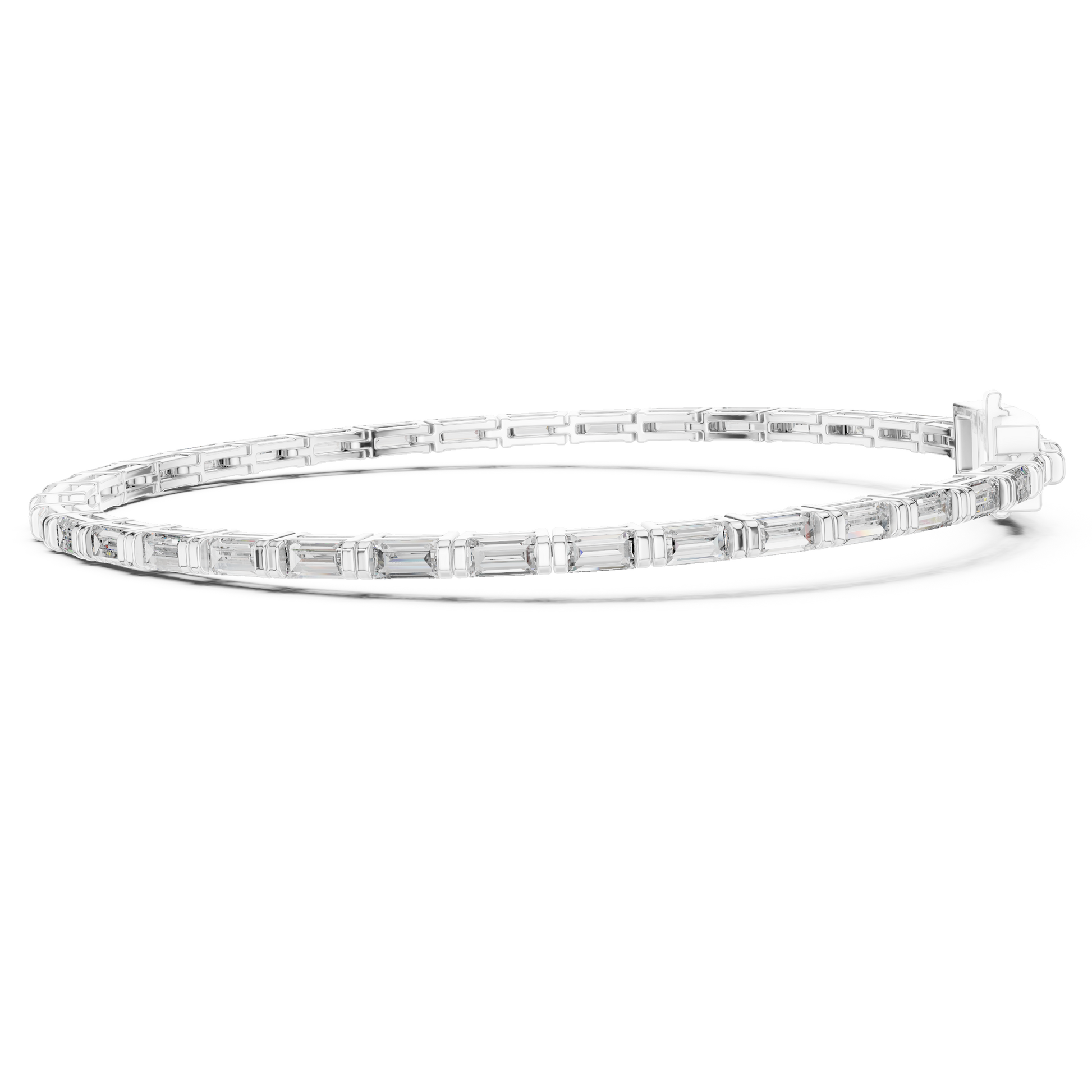 925 Sterling Silver Baguette Cut Collect Setting Moissanite Bracelet