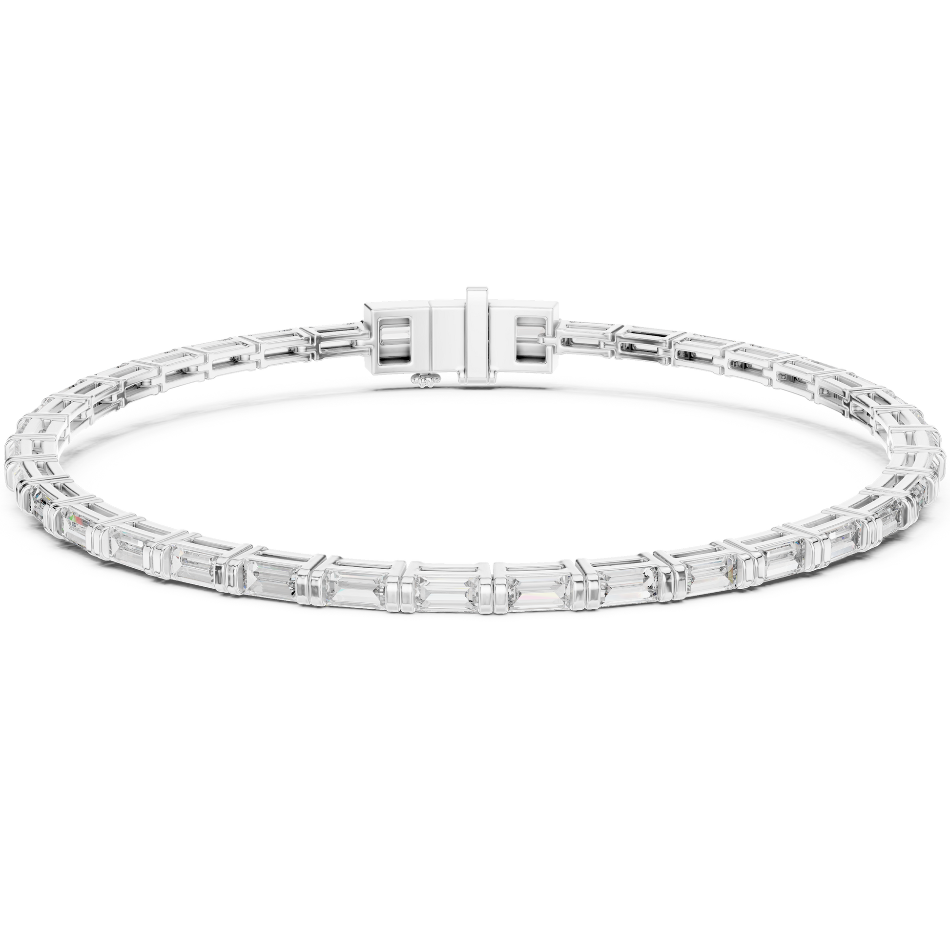 925 Sterling Silver Baguette Cut Collect Setting Moissanite Bracelet