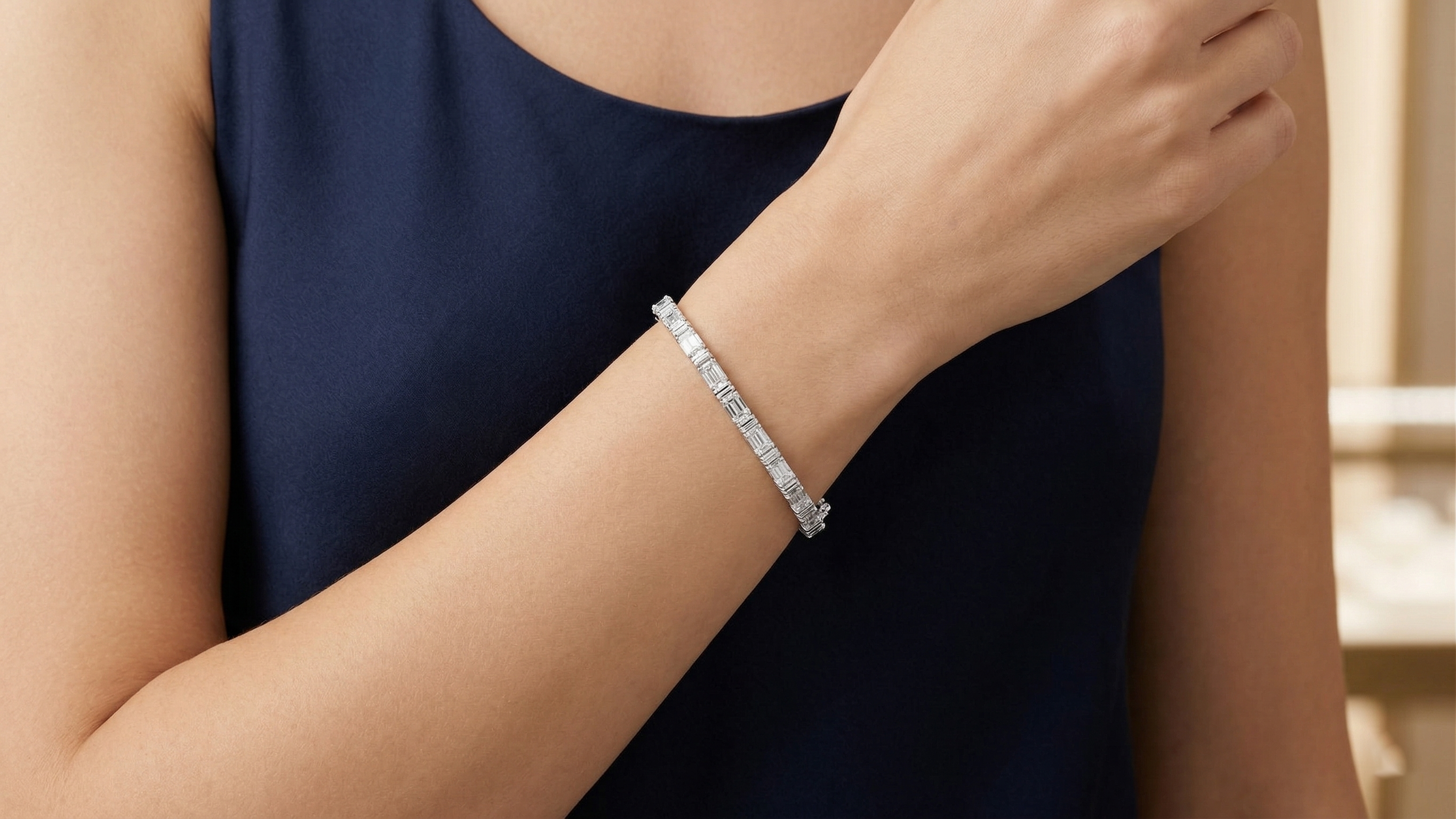Emerald Cut 925 Sterling Silver Collect Setting Moissanite Bracelet