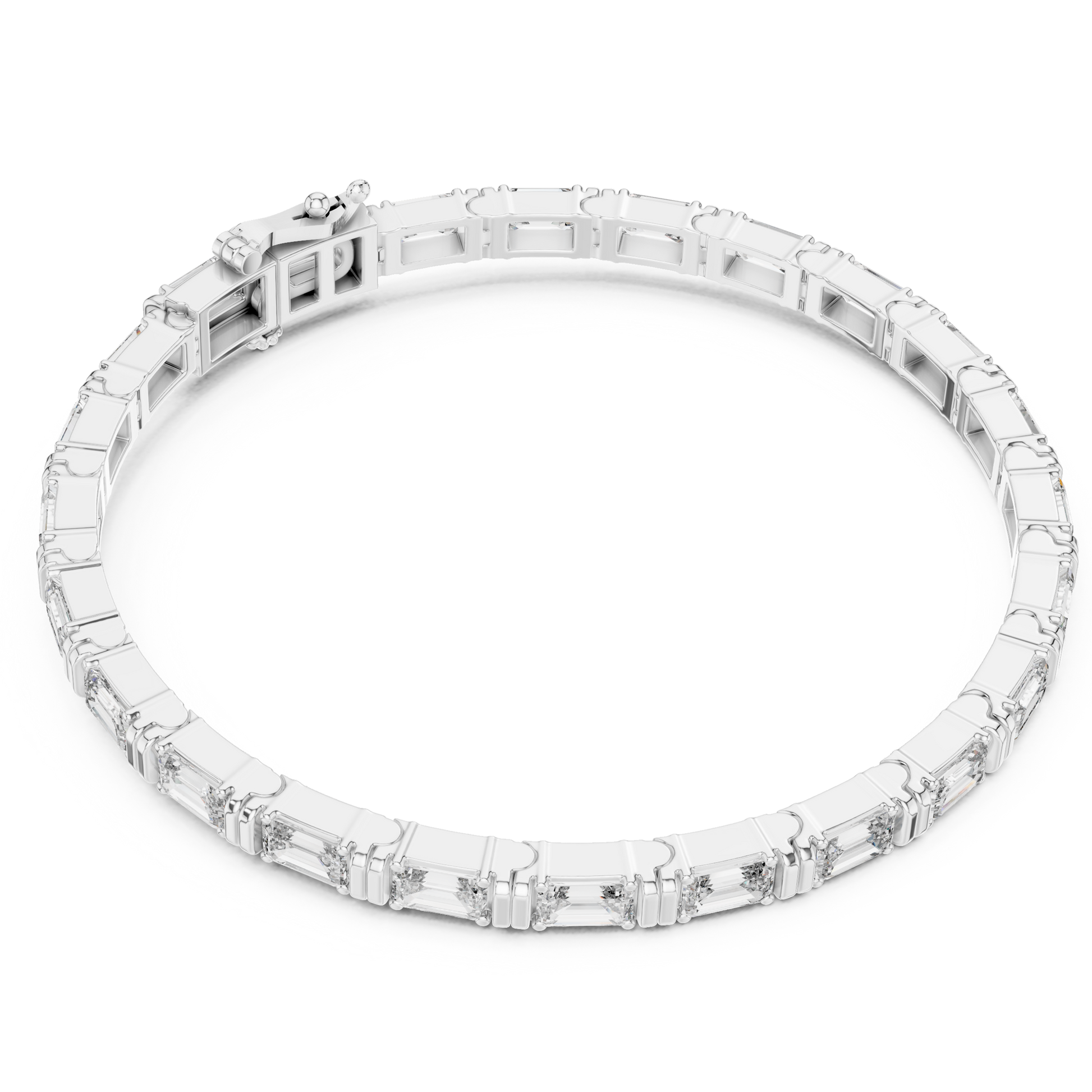 Emerald Cut 925 Sterling Silver Collect Setting Moissanite Bracelet