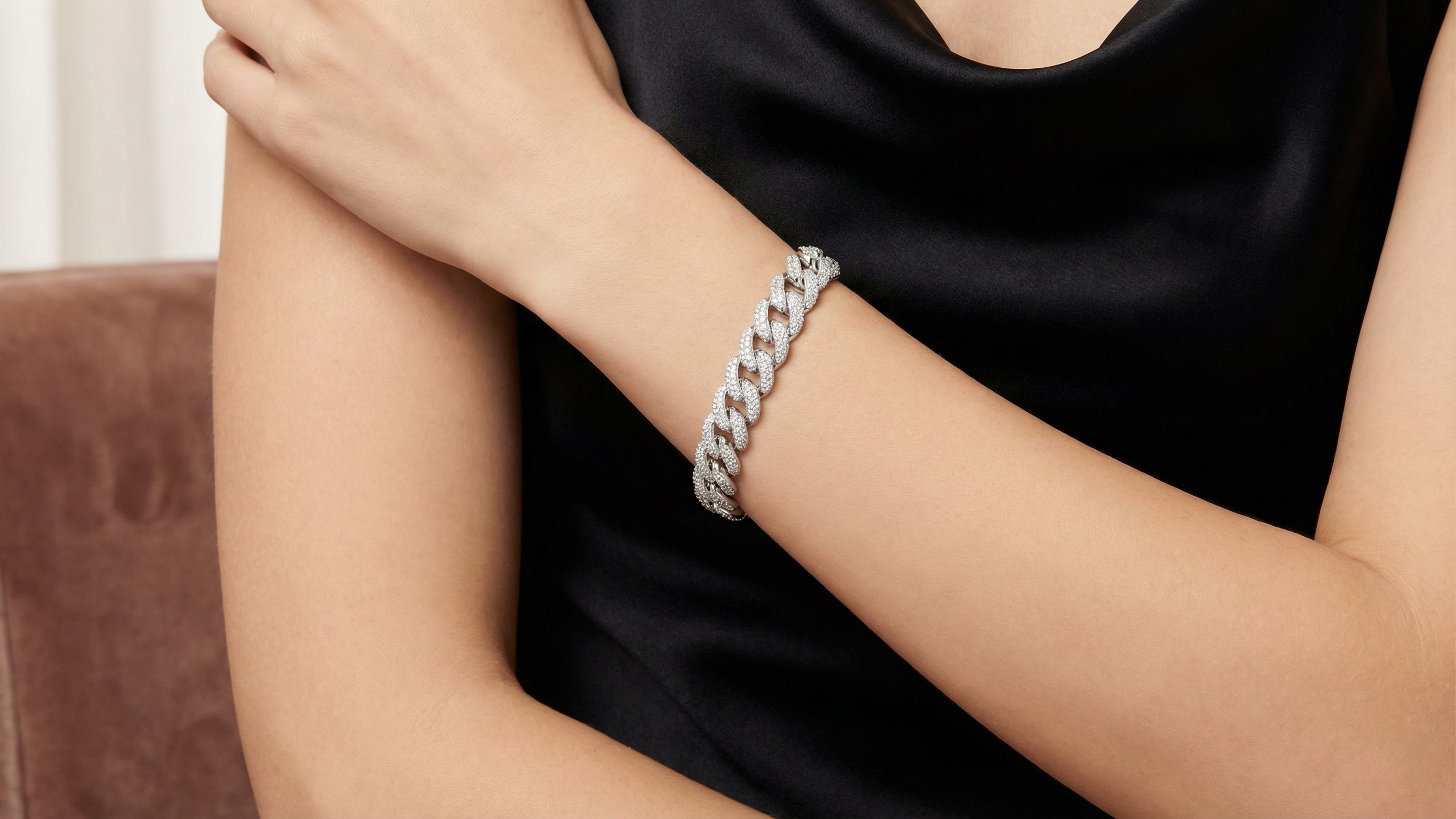 Round Cut 925 Sterling Silver Pave Setting Moissanite Bracelet