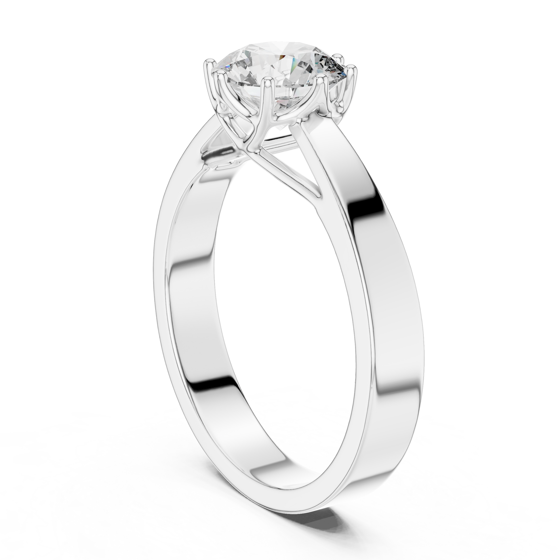 Classic Round Cut Solitaire Moissanite Eight-Prong Sterling Silver Engagement Ring