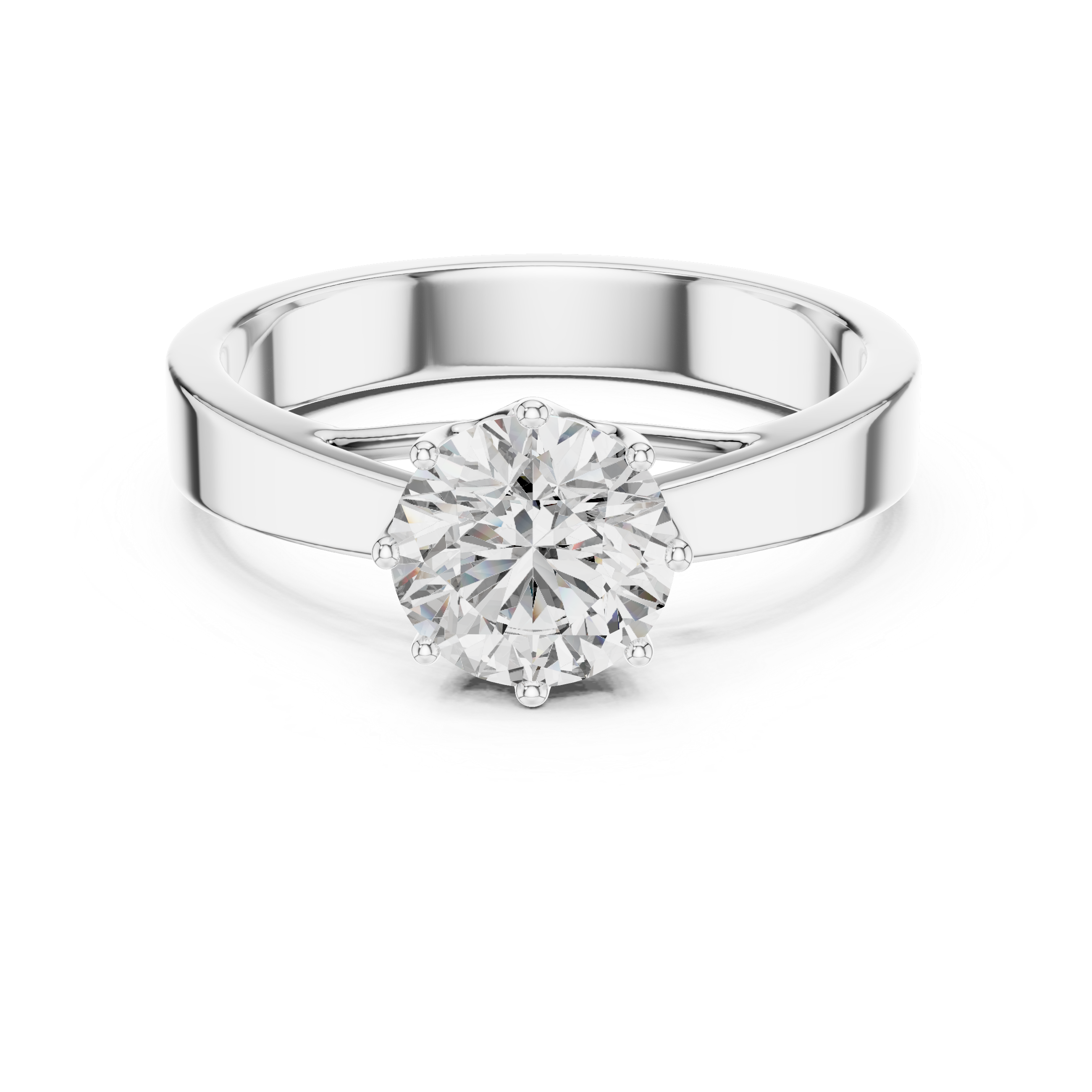 Classic Round Cut Solitaire Moissanite Eight-Prong Sterling Silver Engagement Ring