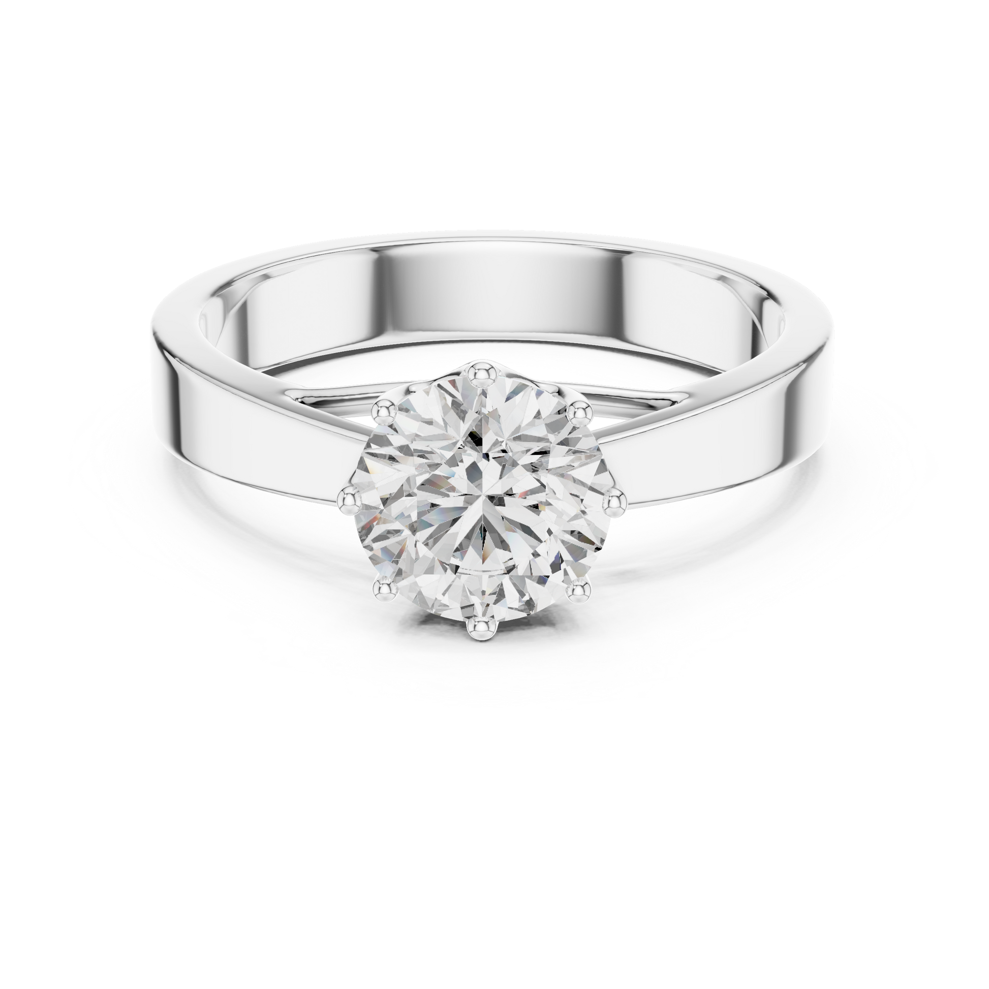 Classic Round Cut Solitaire Moissanite Eight-Prong Sterling Silver Engagement Ring