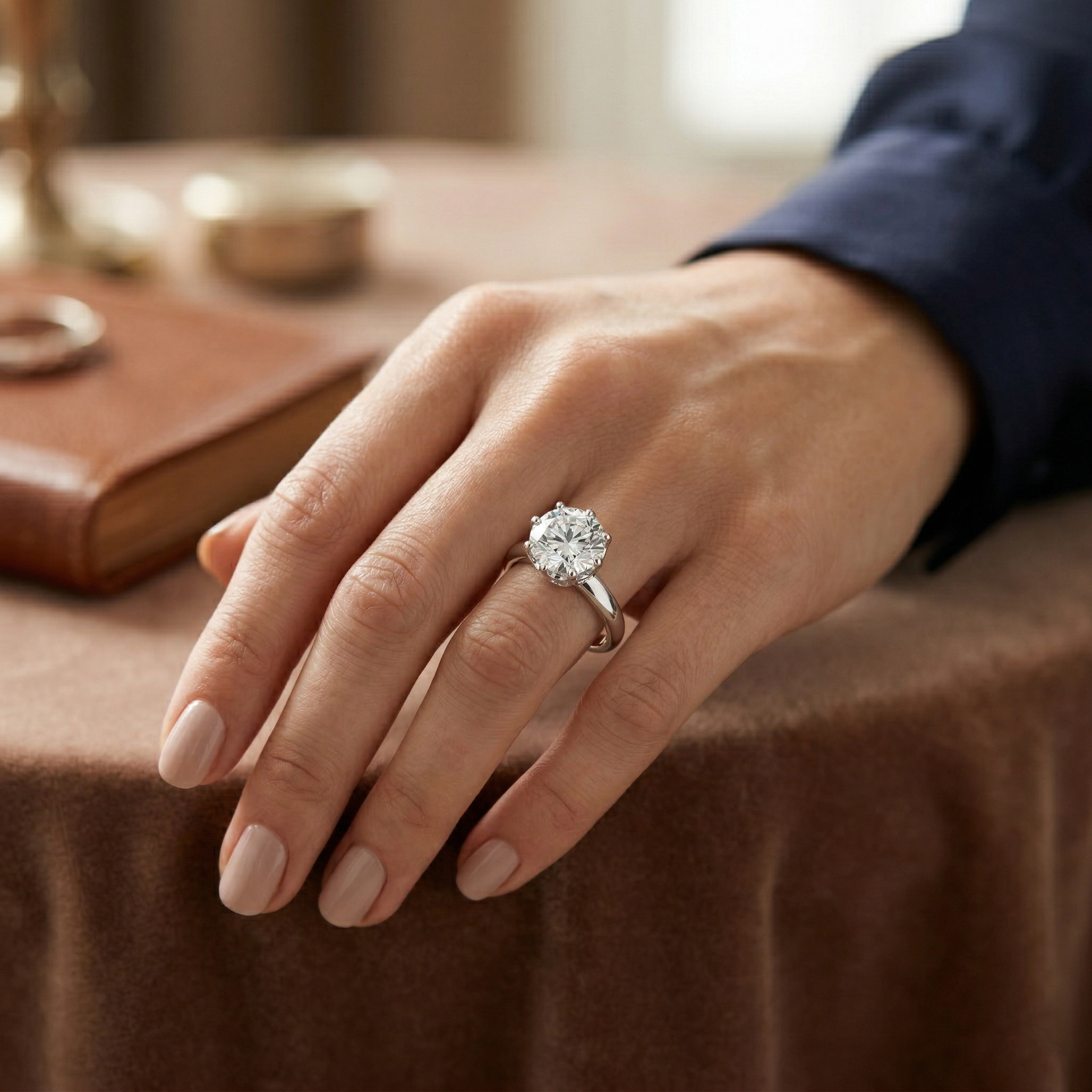 Classic Round Solitaire Moissanite Sterling Silver Engagement Ring