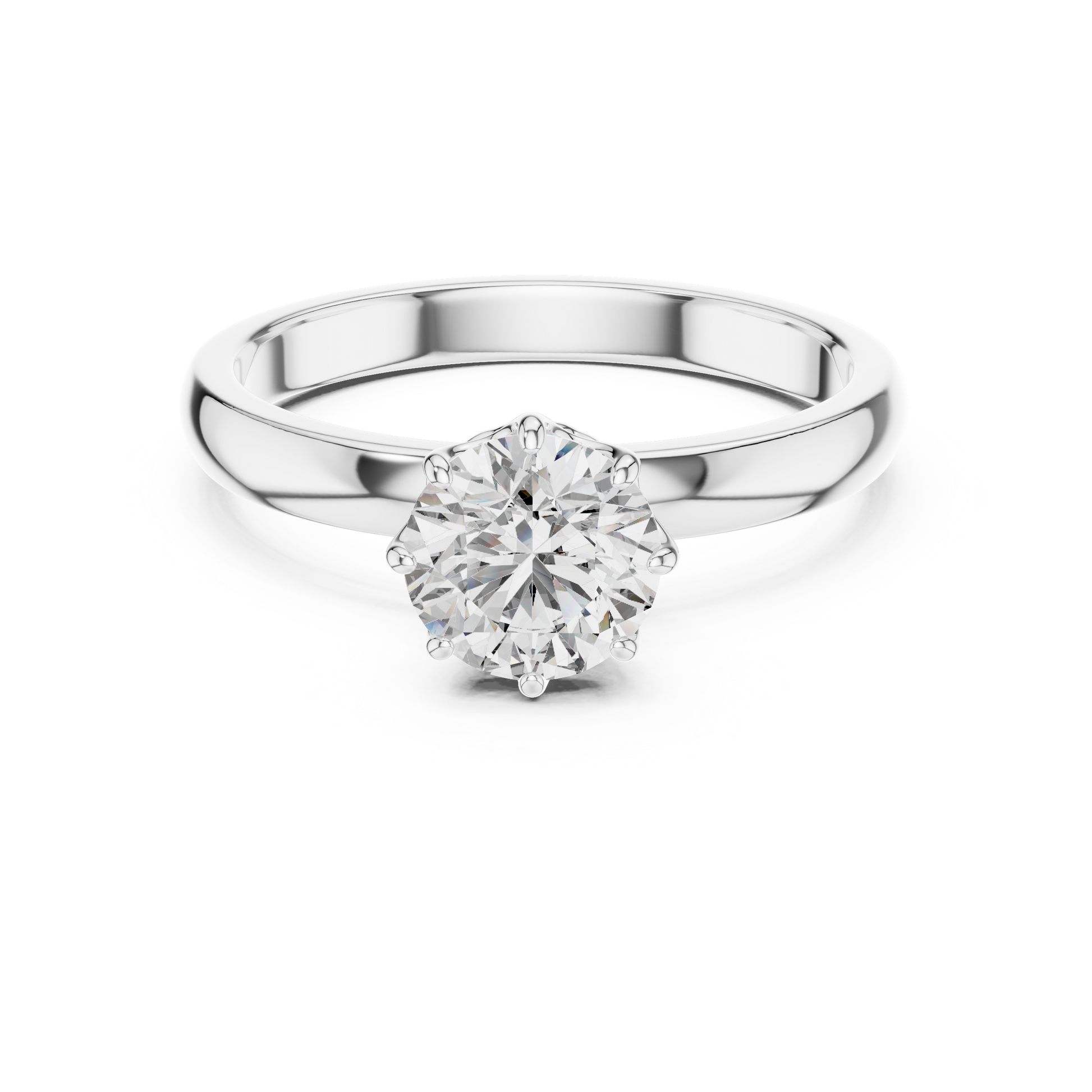 Classic Round Solitaire Moissanite Sterling Silver Engagement Ring