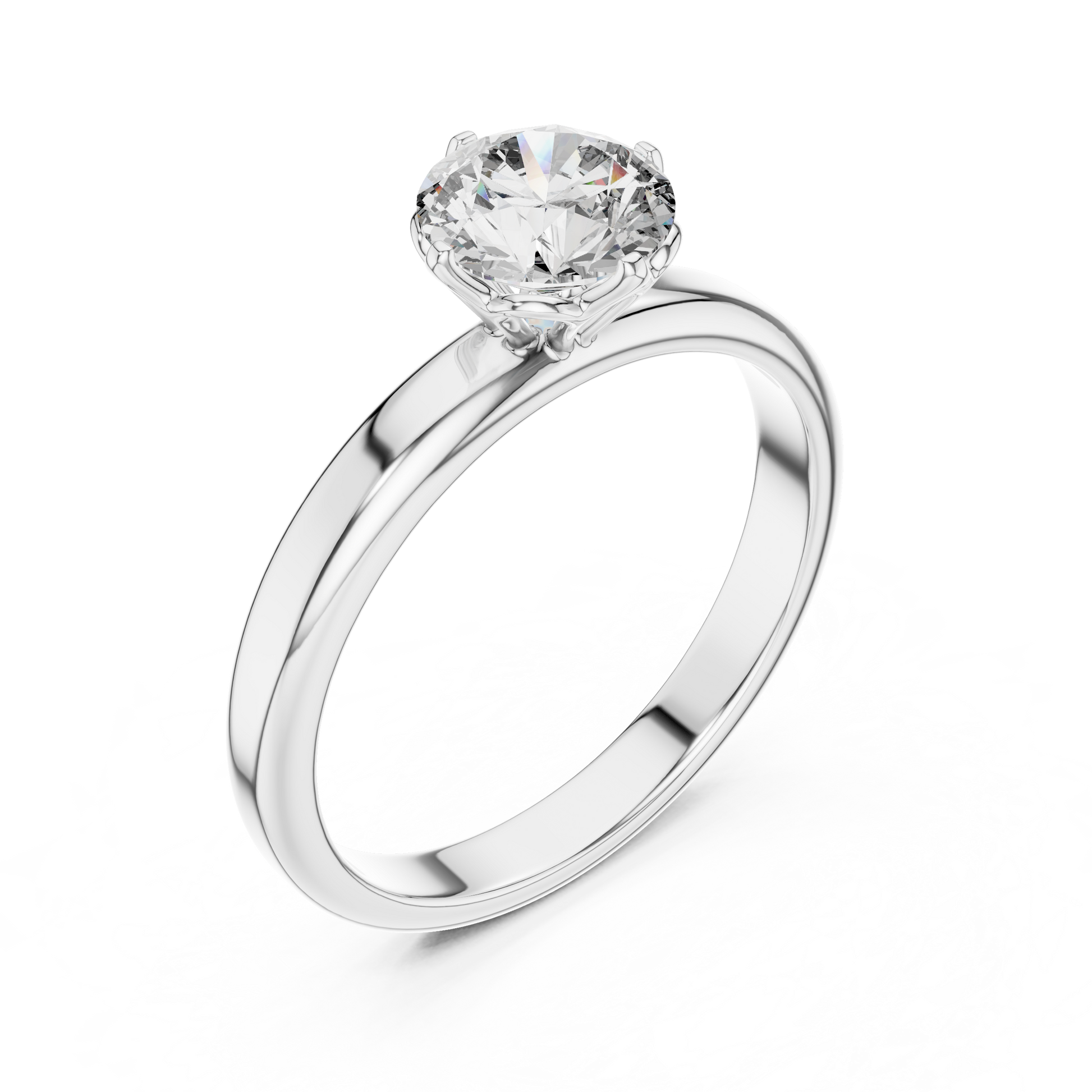 Elegant Four Prong Moissanite Solitaire Round Cut Sterling Silver Engagement Ring