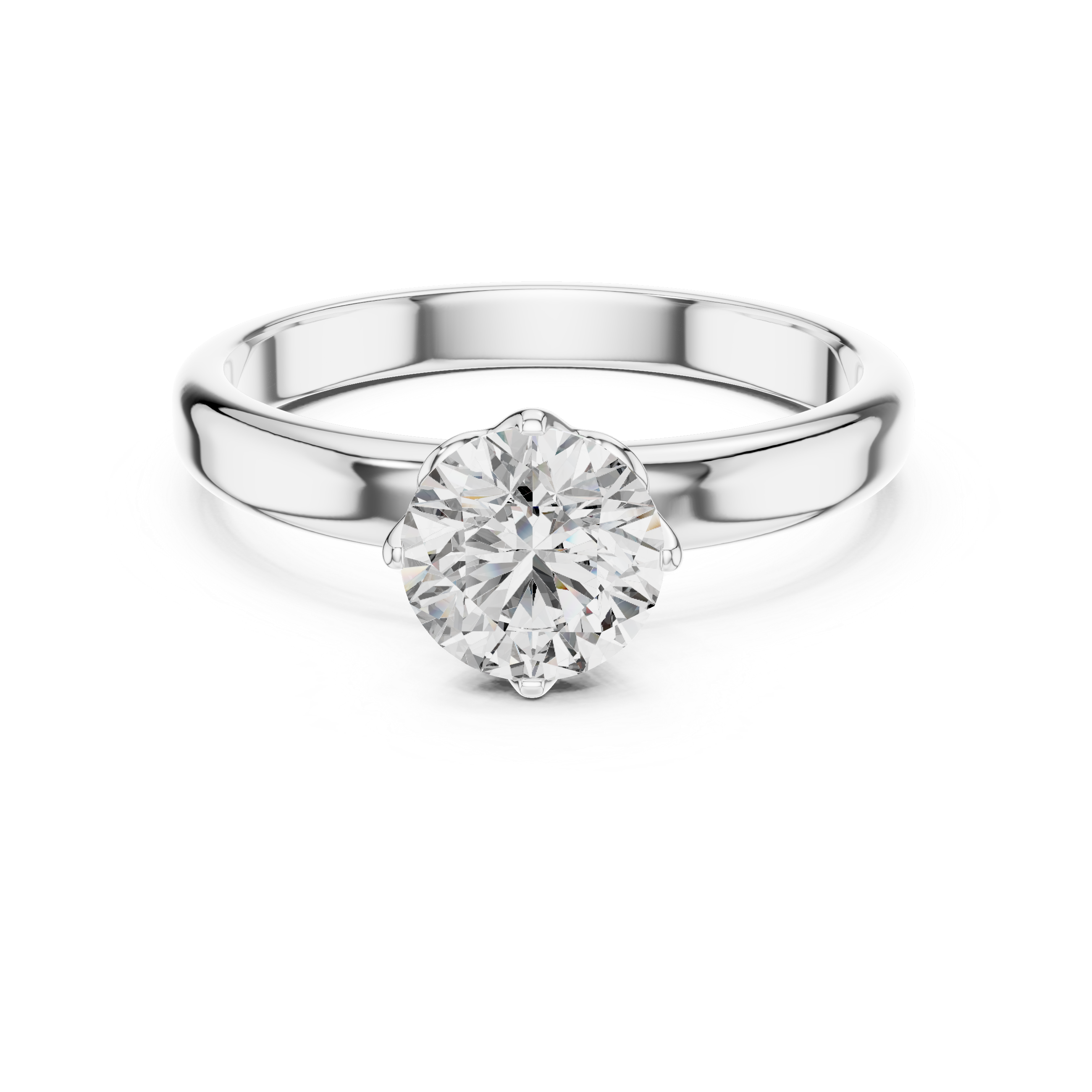 Elegant Four Prong Moissanite Solitaire Round Cut Sterling Silver Engagement Ring