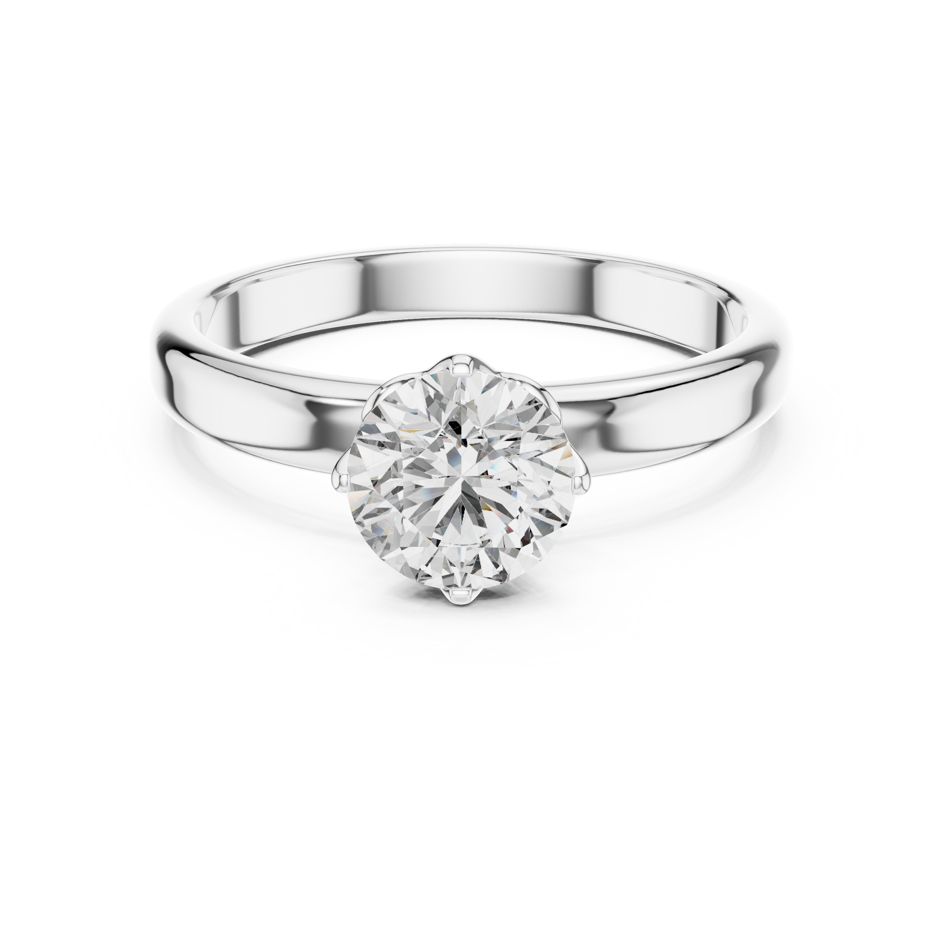Elegant Four Prong Moissanite Solitaire Round Cut Sterling Silver Engagement Ring