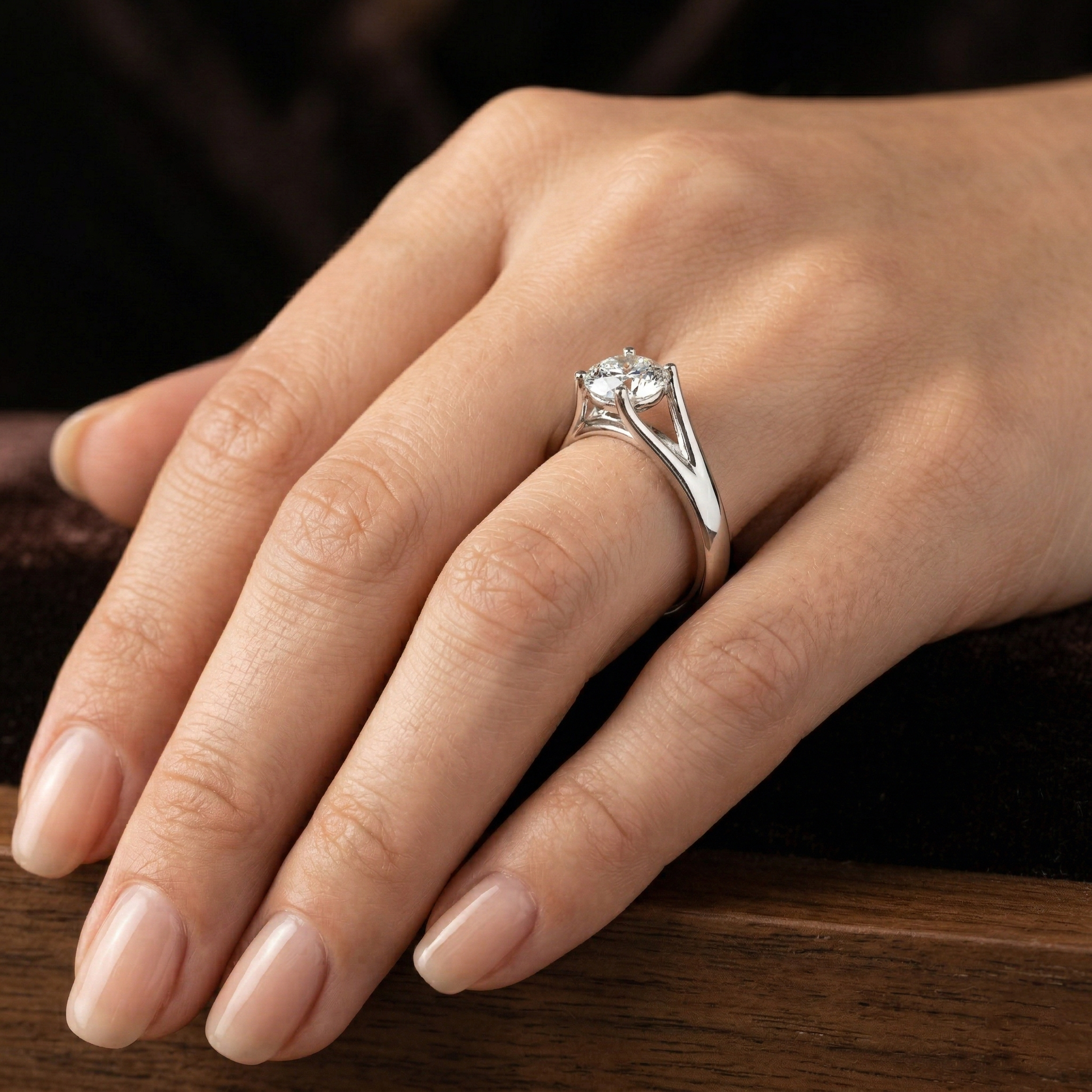 Women's Round Cut Solitaire Moissanite Sterling Silver Engagement Ring