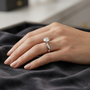 Excellent Round Cut Solitaire Sterling Silver Moissanite Engagement Ring