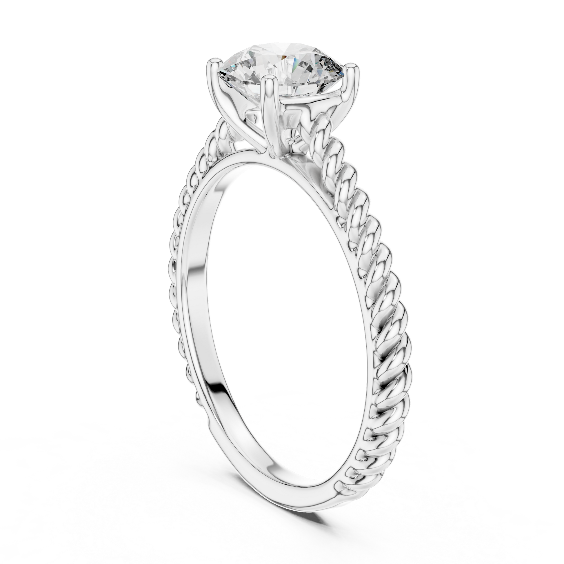 Twisted Rope Round Solitaire Moissanite Sterling Silver Engagement Ring