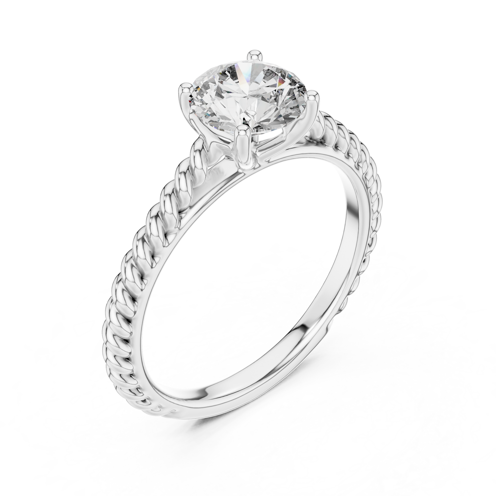 Twisted Rope Round Solitaire Moissanite Sterling Silver Engagement Ring