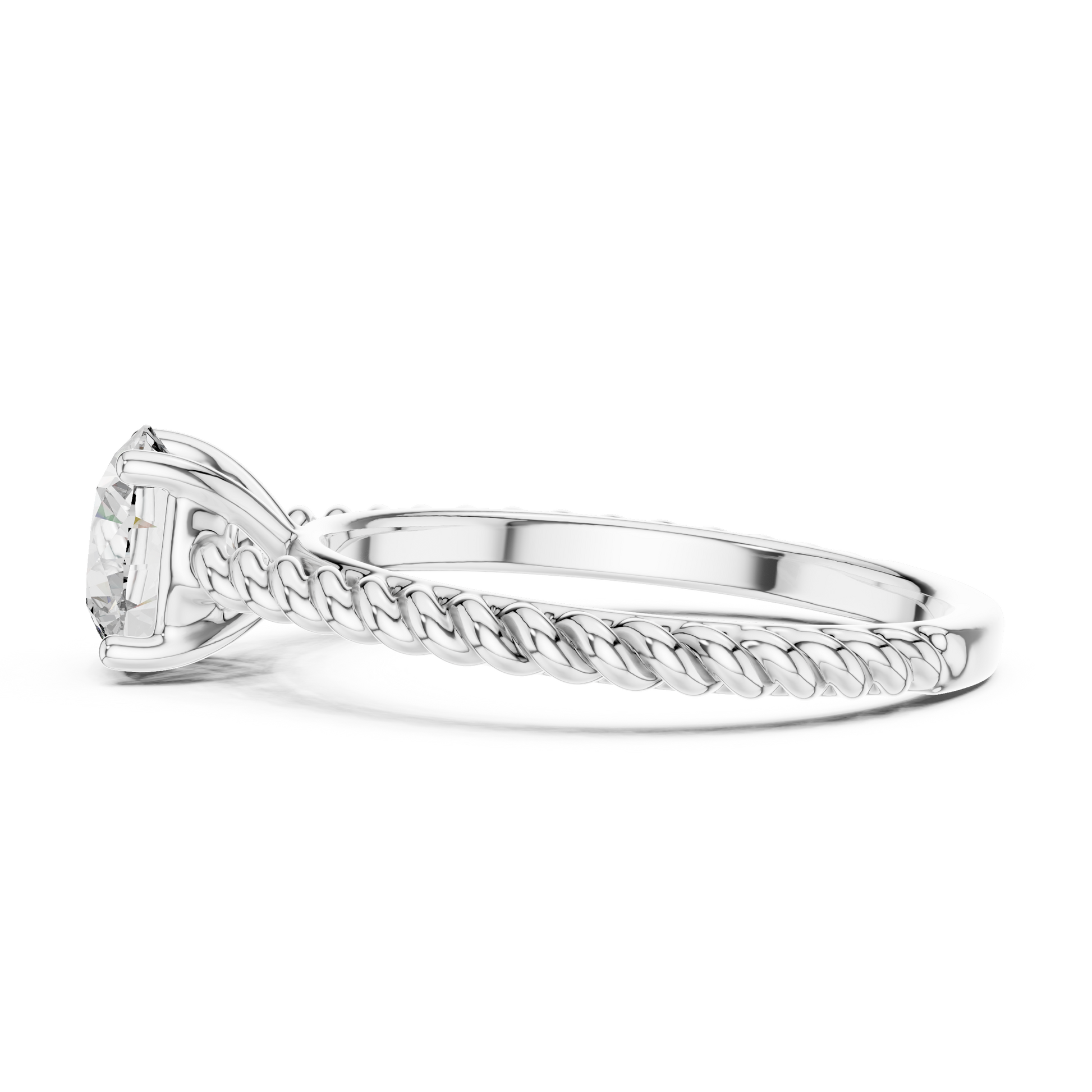 Twisted Rope Round Solitaire Moissanite Sterling Silver Engagement Ring