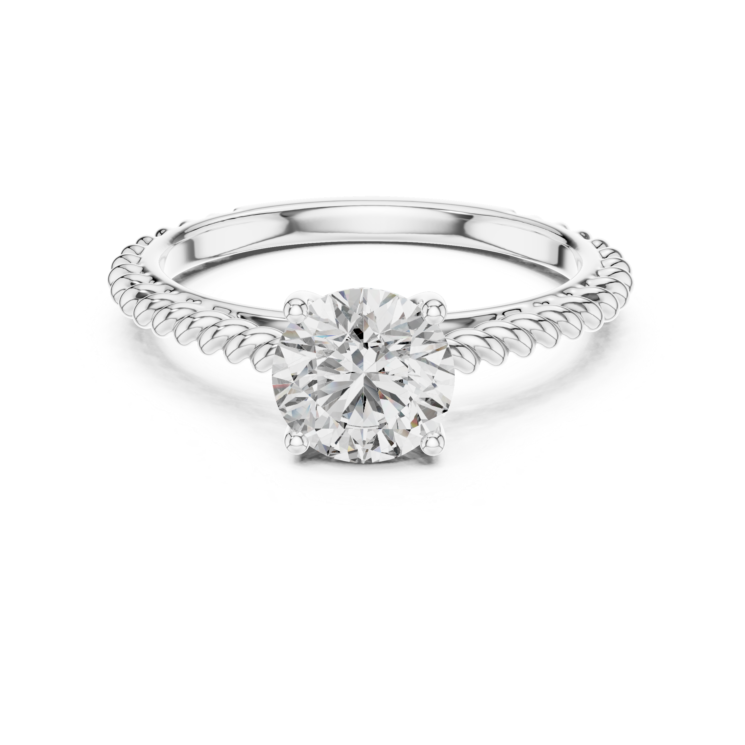 Twisted Rope Round Solitaire Moissanite Sterling Silver Engagement Ring