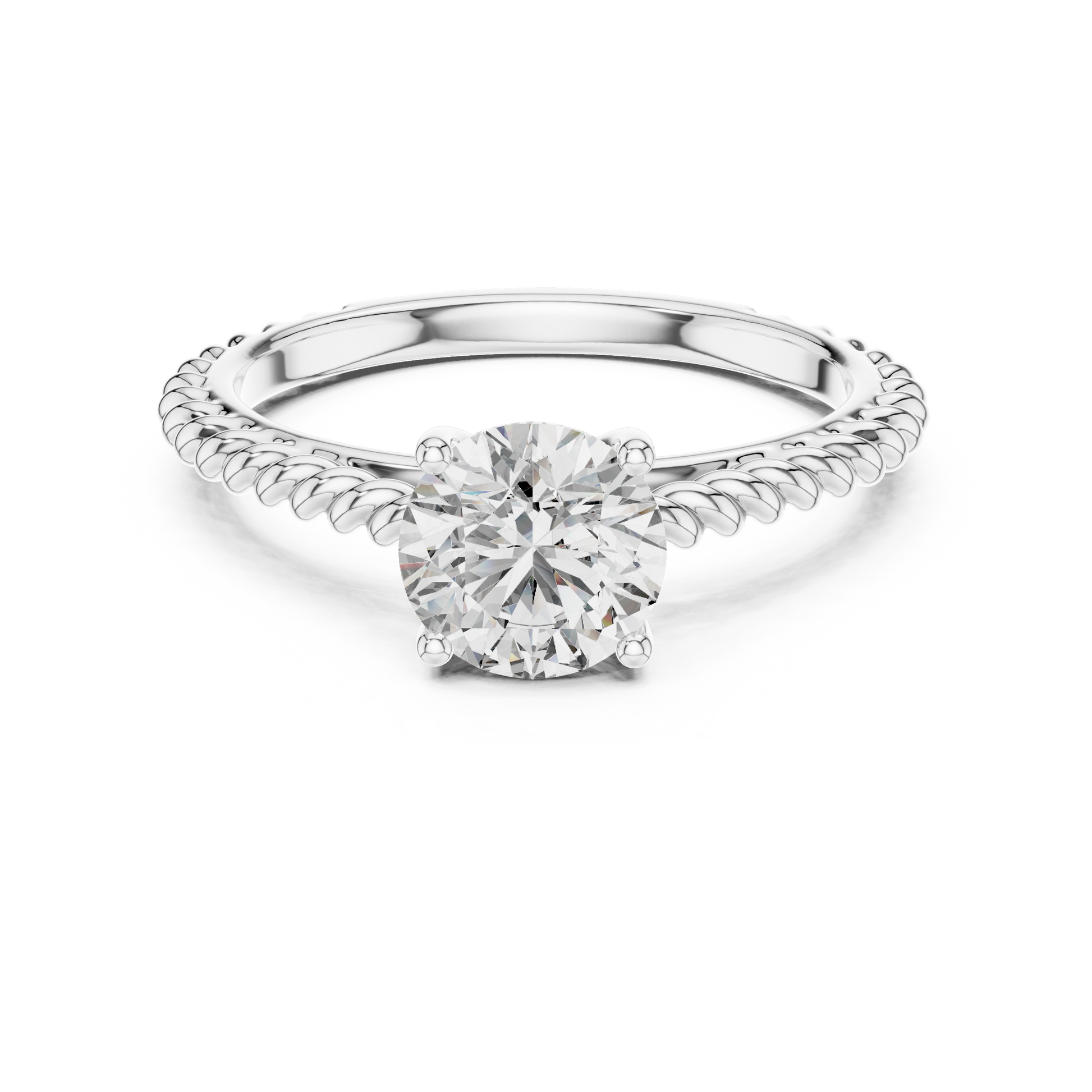 Twisted Rope Round Solitaire Moissanite Sterling Silver Engagement Ring