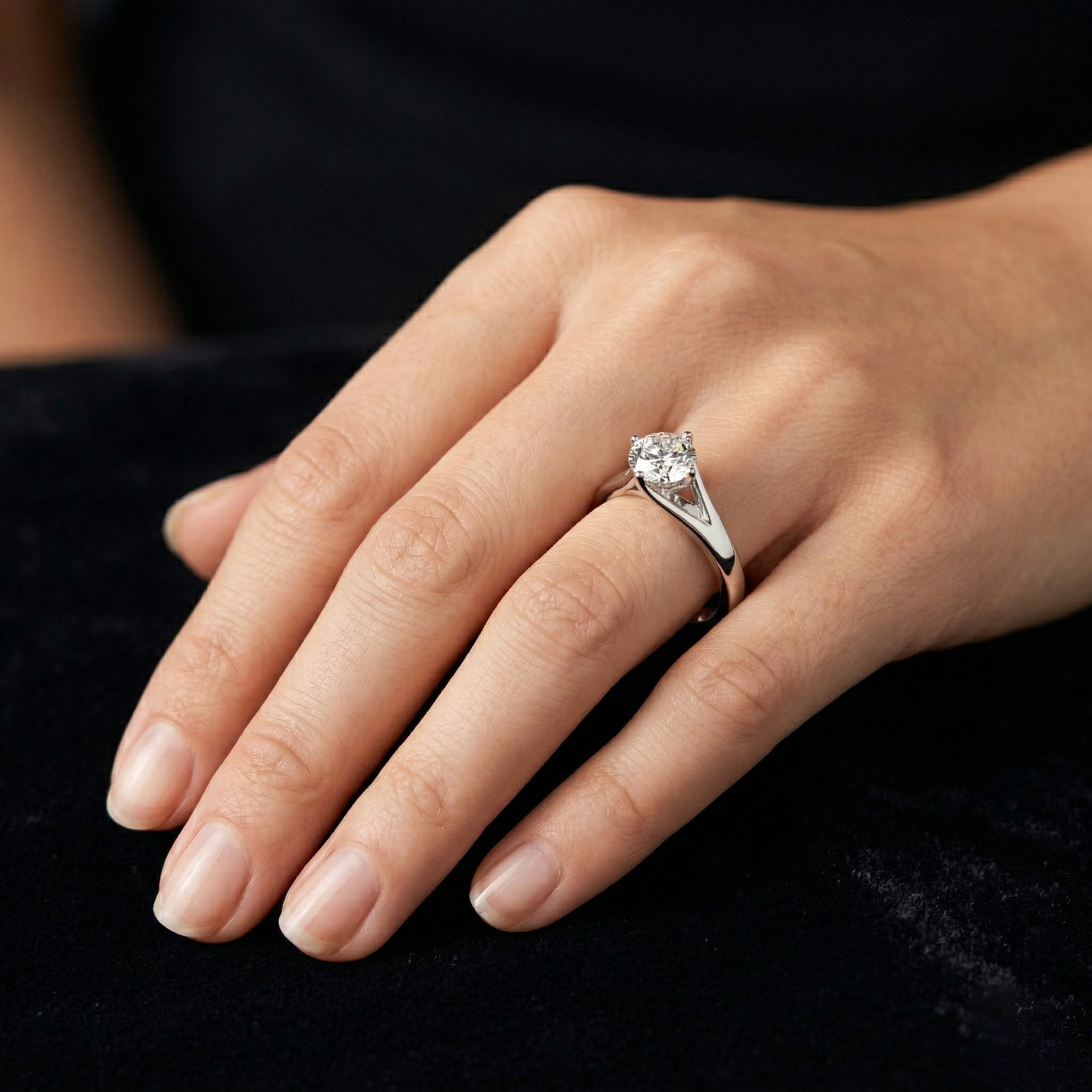 Sterling Silver Round Moissanite Diamond Solitaire Engagement Ring