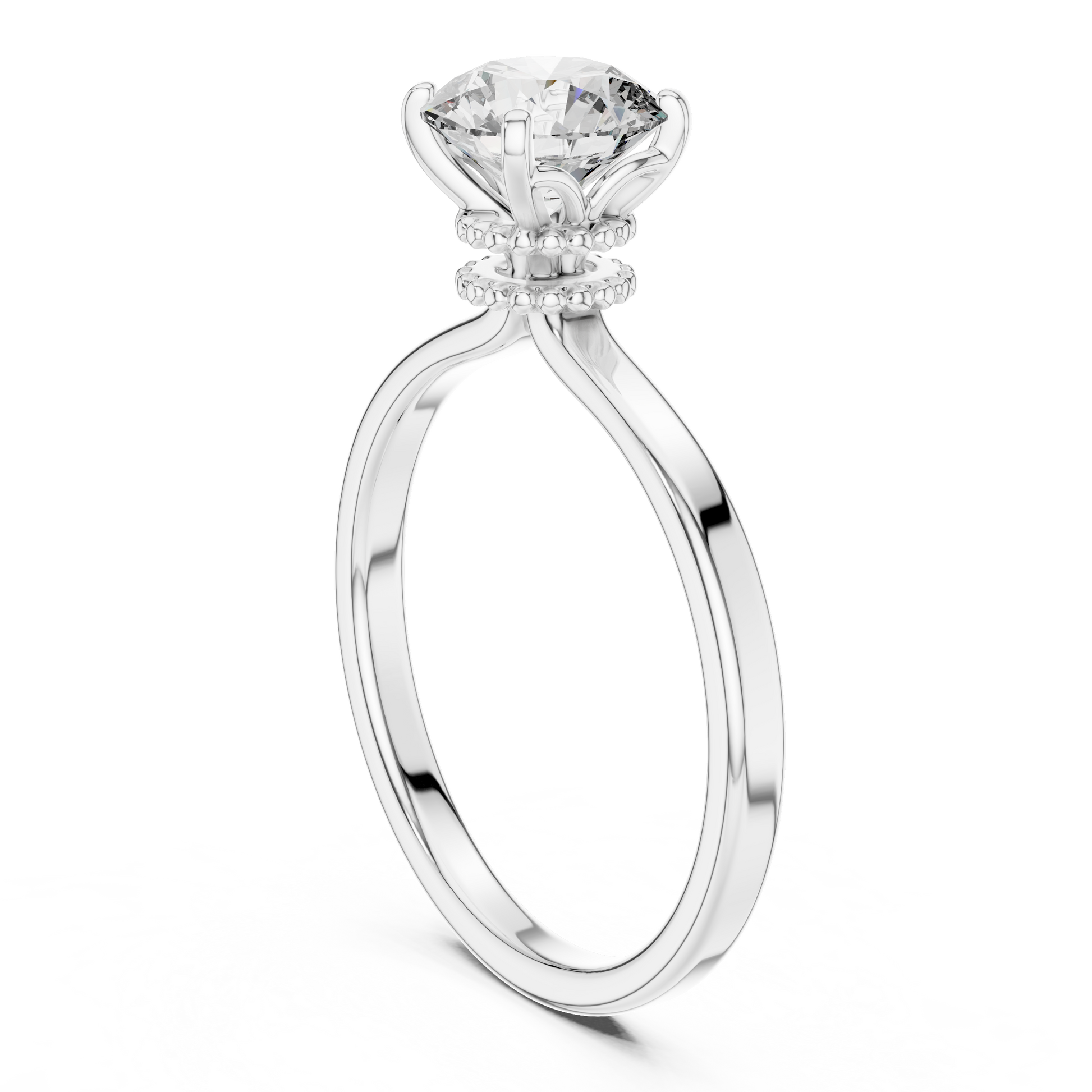 Hidden Halo Solitaire Round Moissanite Engagement Ring - Sterling Silver Fine Jewelry