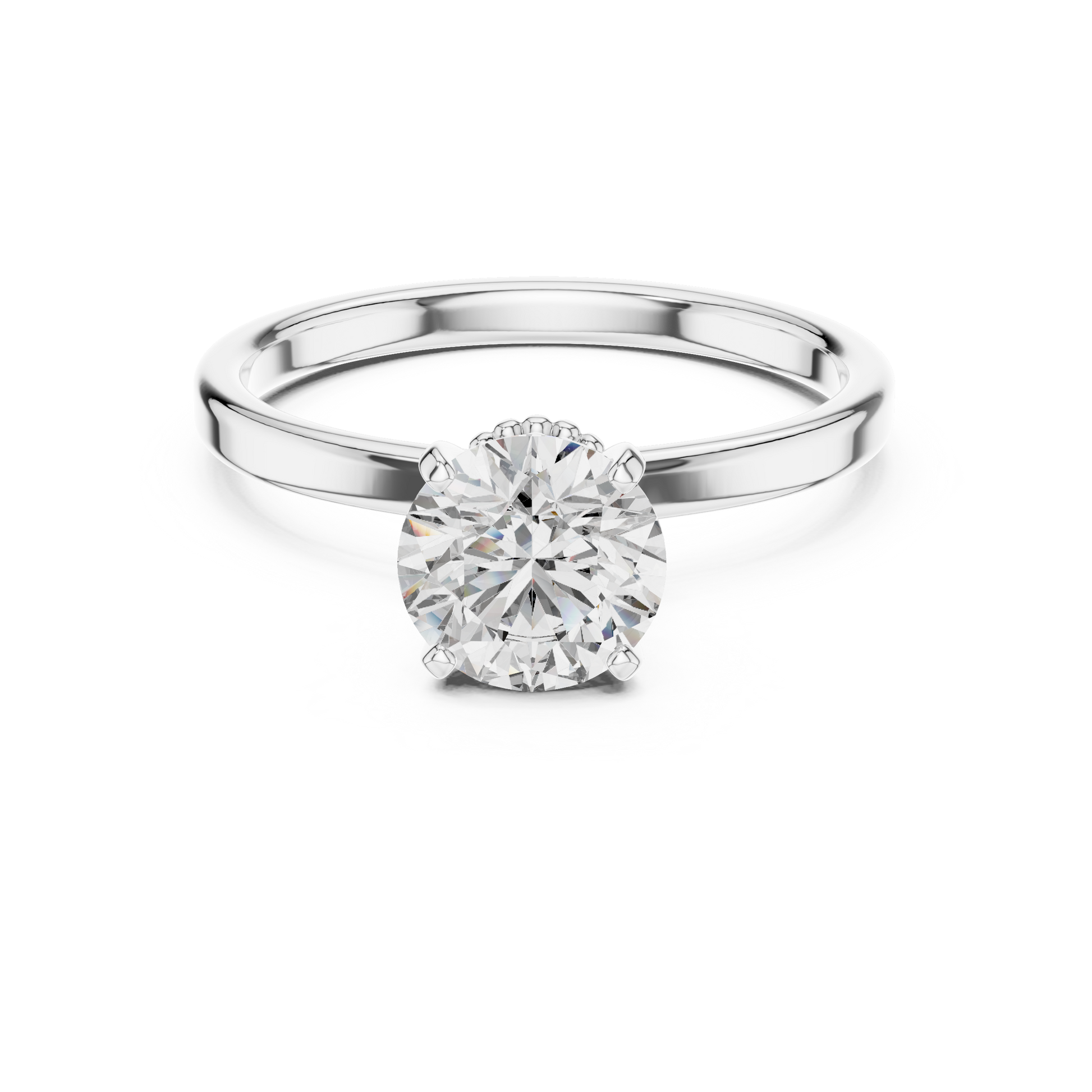 Hidden Halo Solitaire Round Moissanite Engagement Ring - Sterling Silver Fine Jewelry