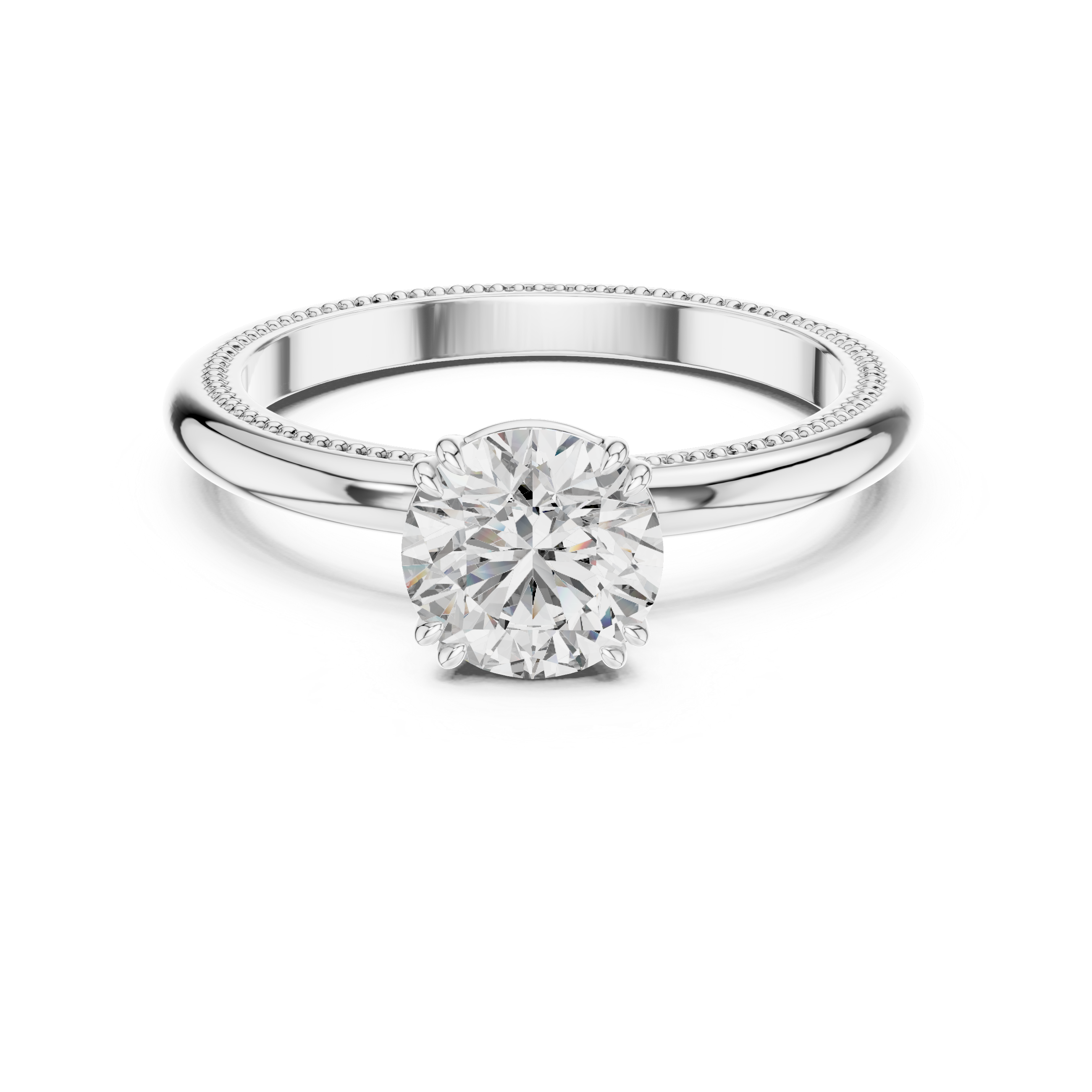 Double Prong Setting Solitaire Round Moissanite Sterling Silver Engagement Ring