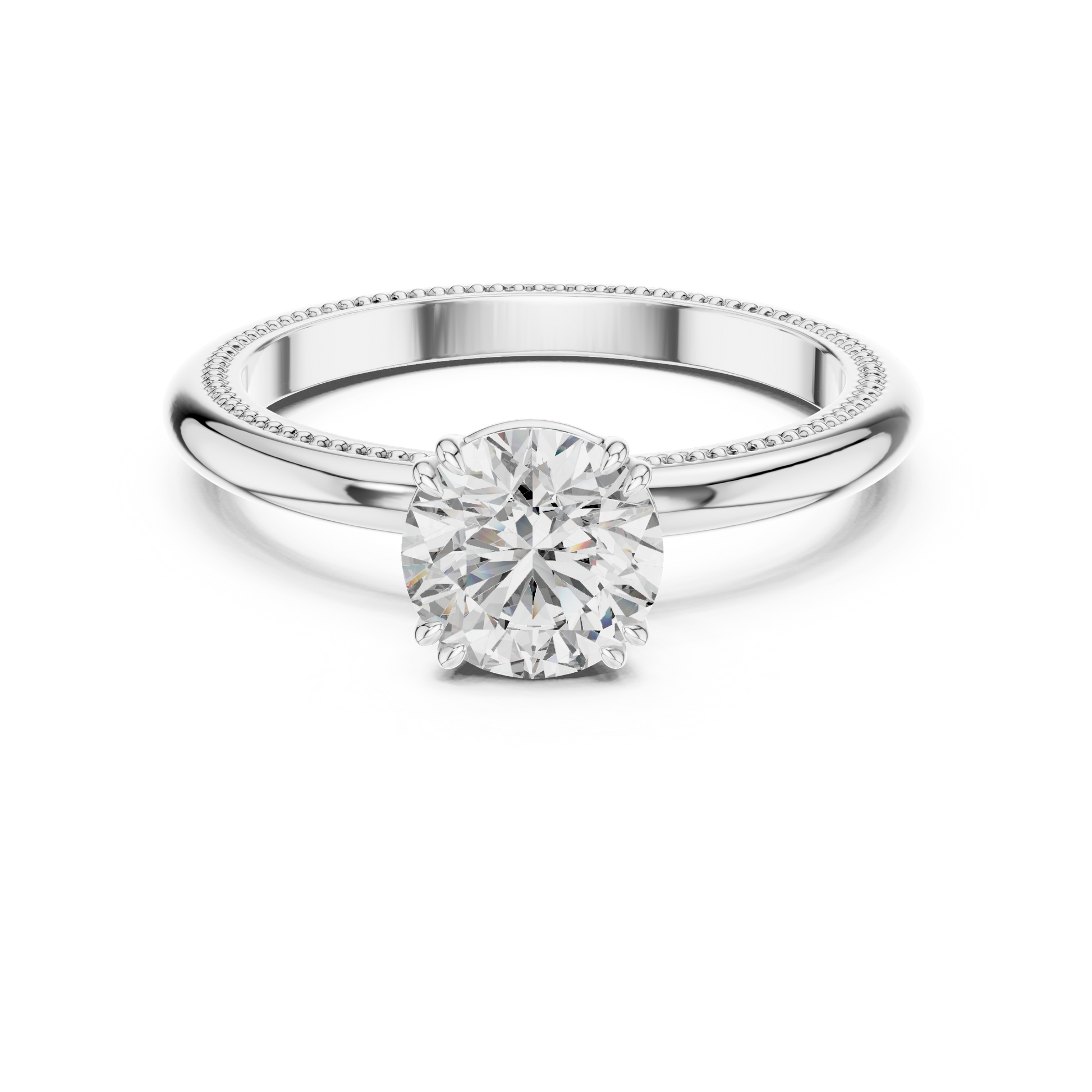 Double Prong Setting Solitaire Round Moissanite Sterling Silver Engagement Ring