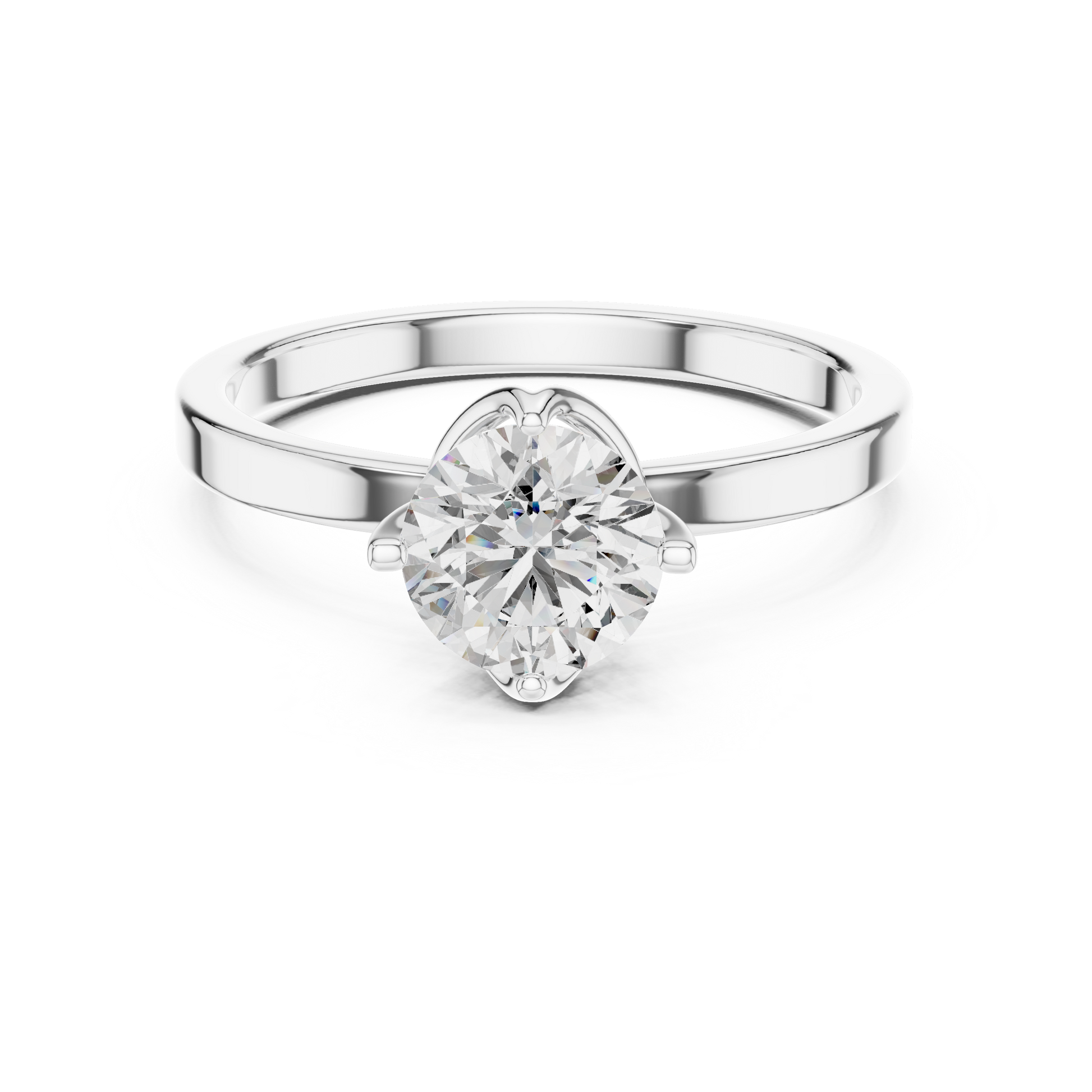 925 Sterling Silver Floral Head Setting Round Moissanite Solitaire Engagement Ring