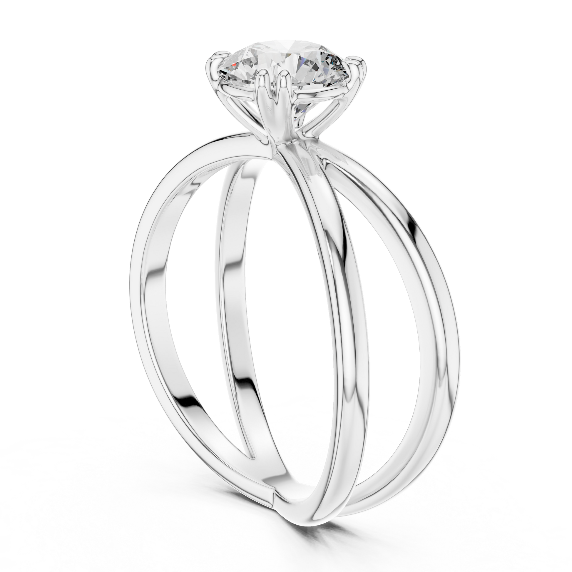 Round Moissanite Split Double Band Solitaire Engagement Ring in Sterling Silver