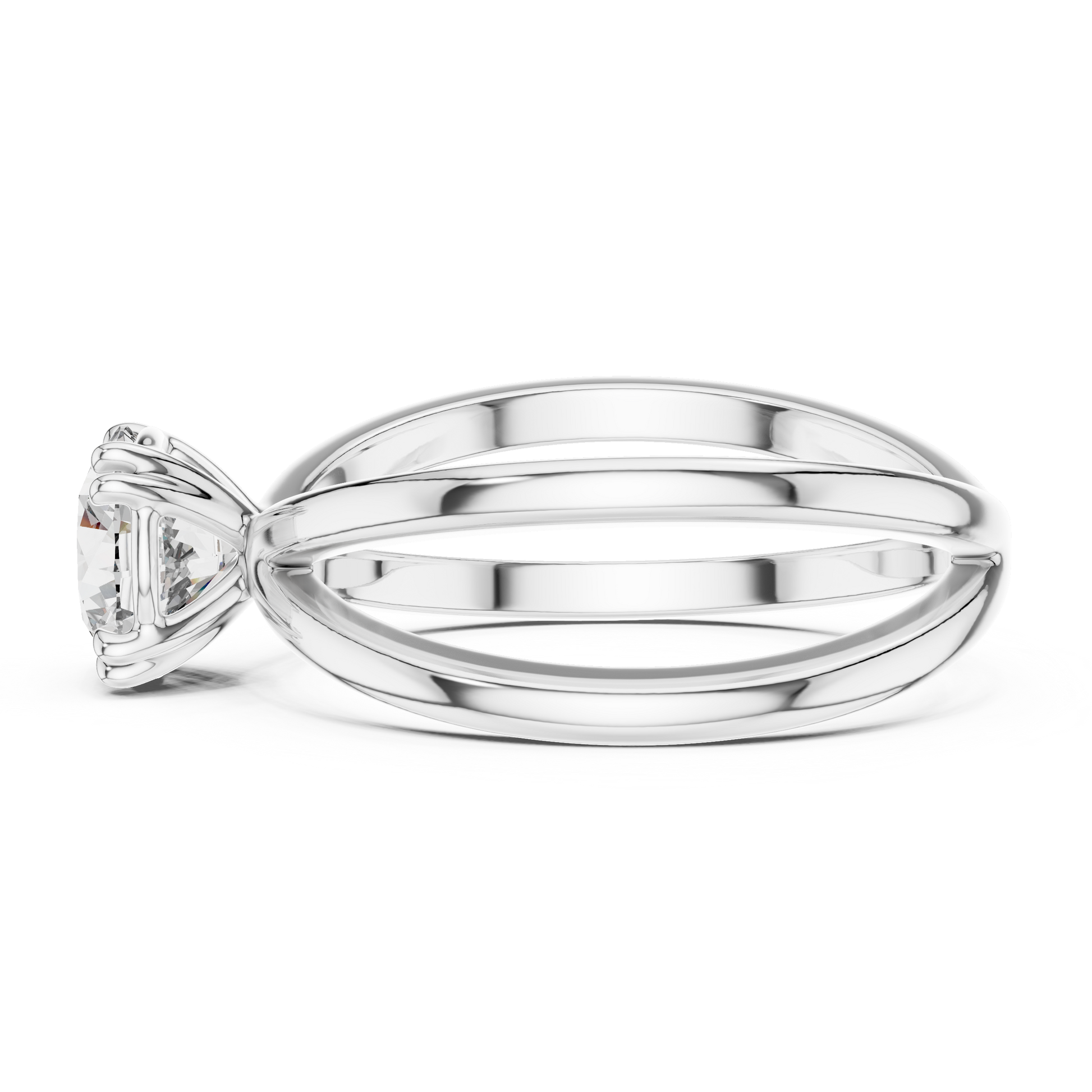 Round Moissanite Split Double Band Solitaire Engagement Ring in Sterling Silver