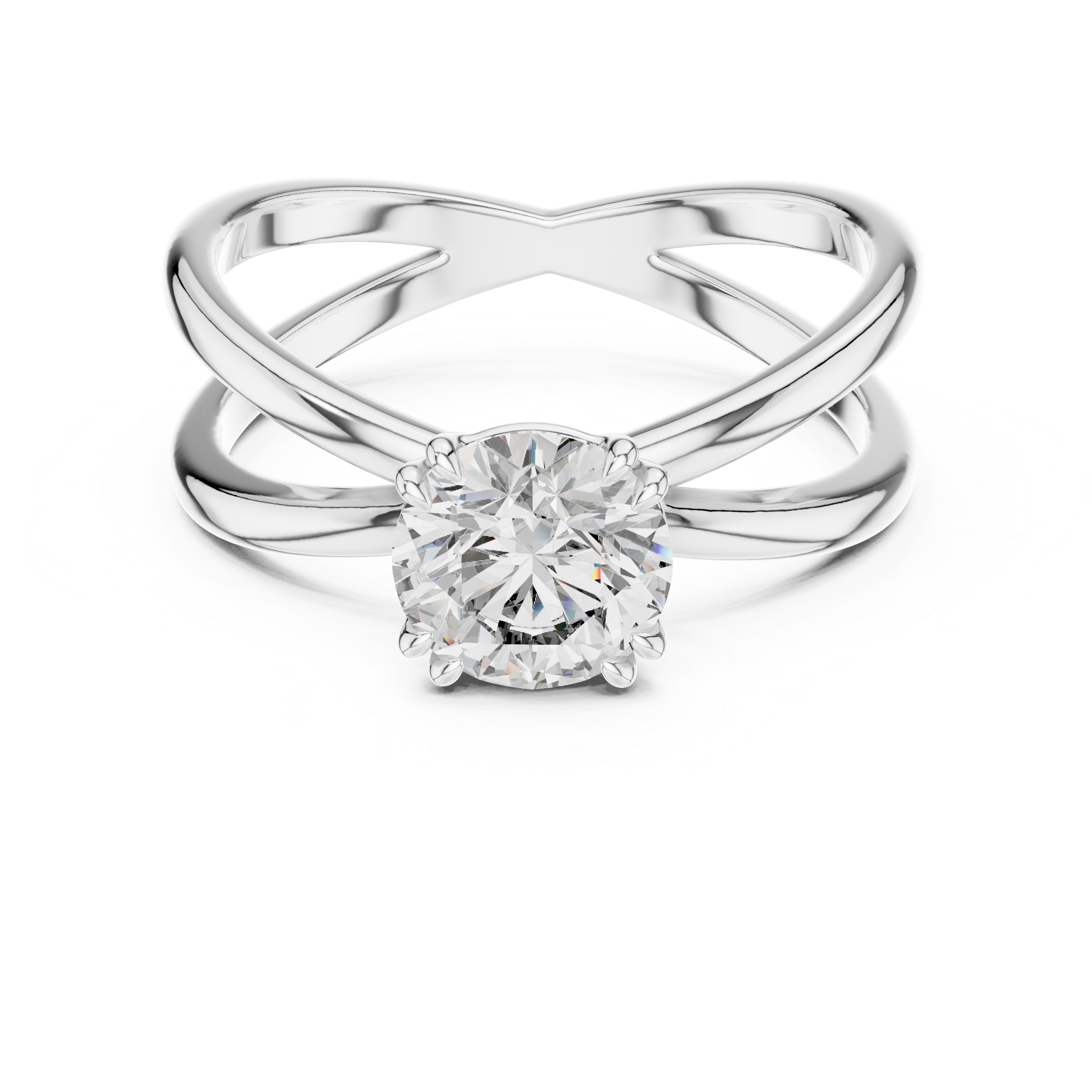 Round Moissanite Split Double Band Solitaire Engagement Ring in Sterling Silver